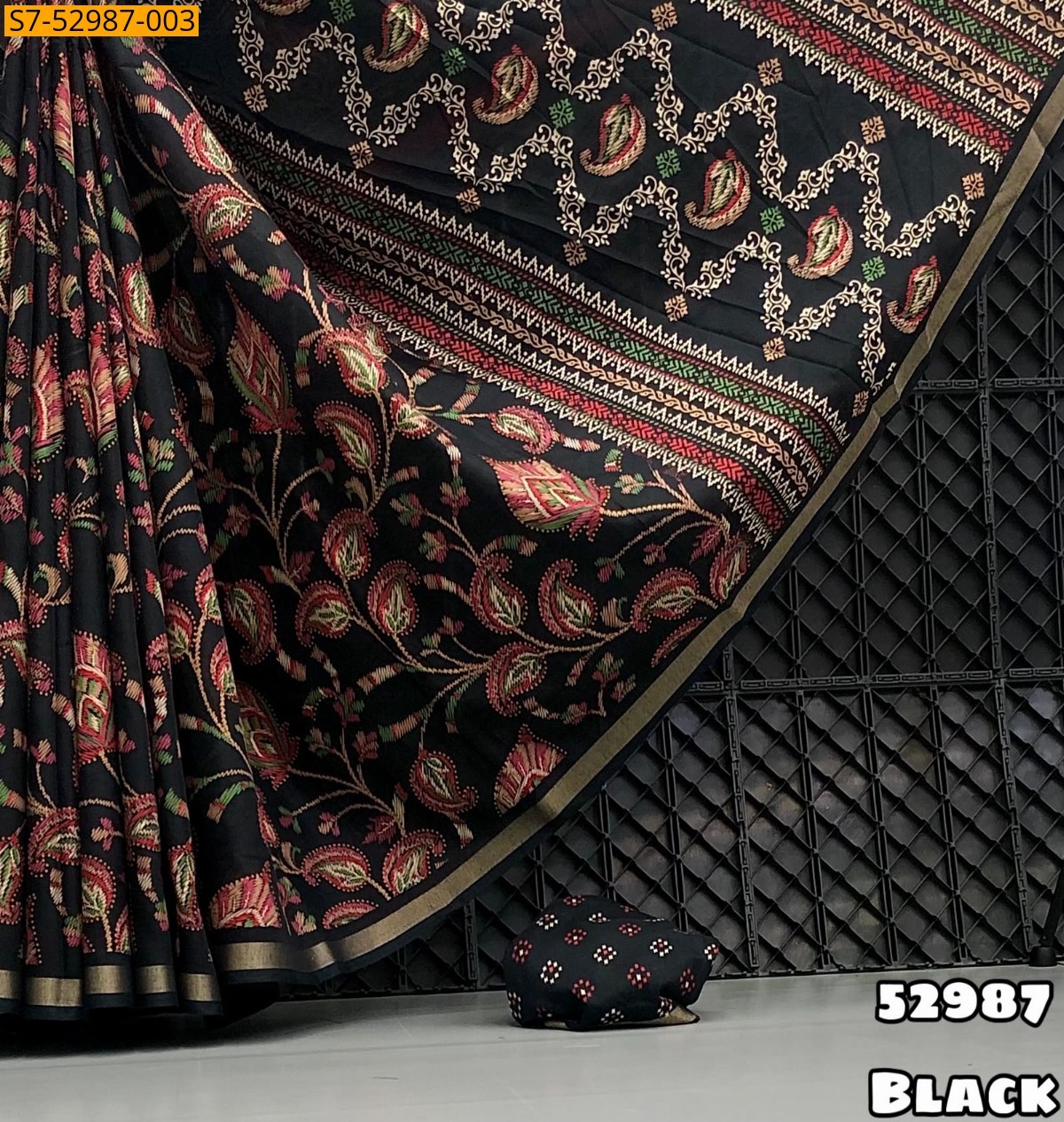 Black Fancy Mul Cotton Ajrakh Printed Saree