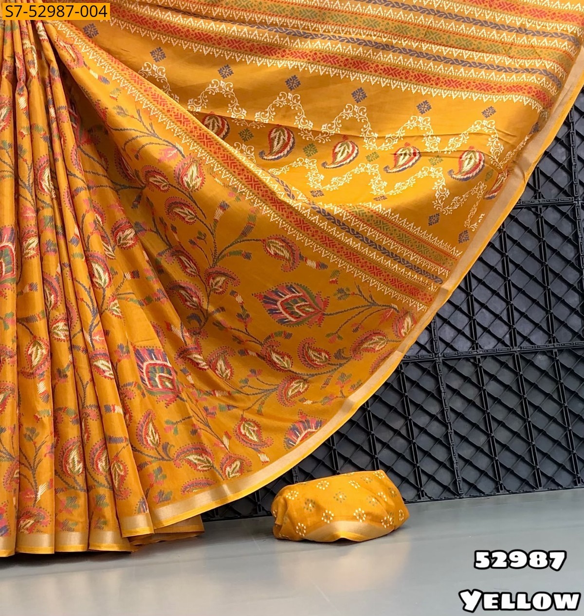 Yellow Fancy Mul Cotton Ajrakh Printed Saree