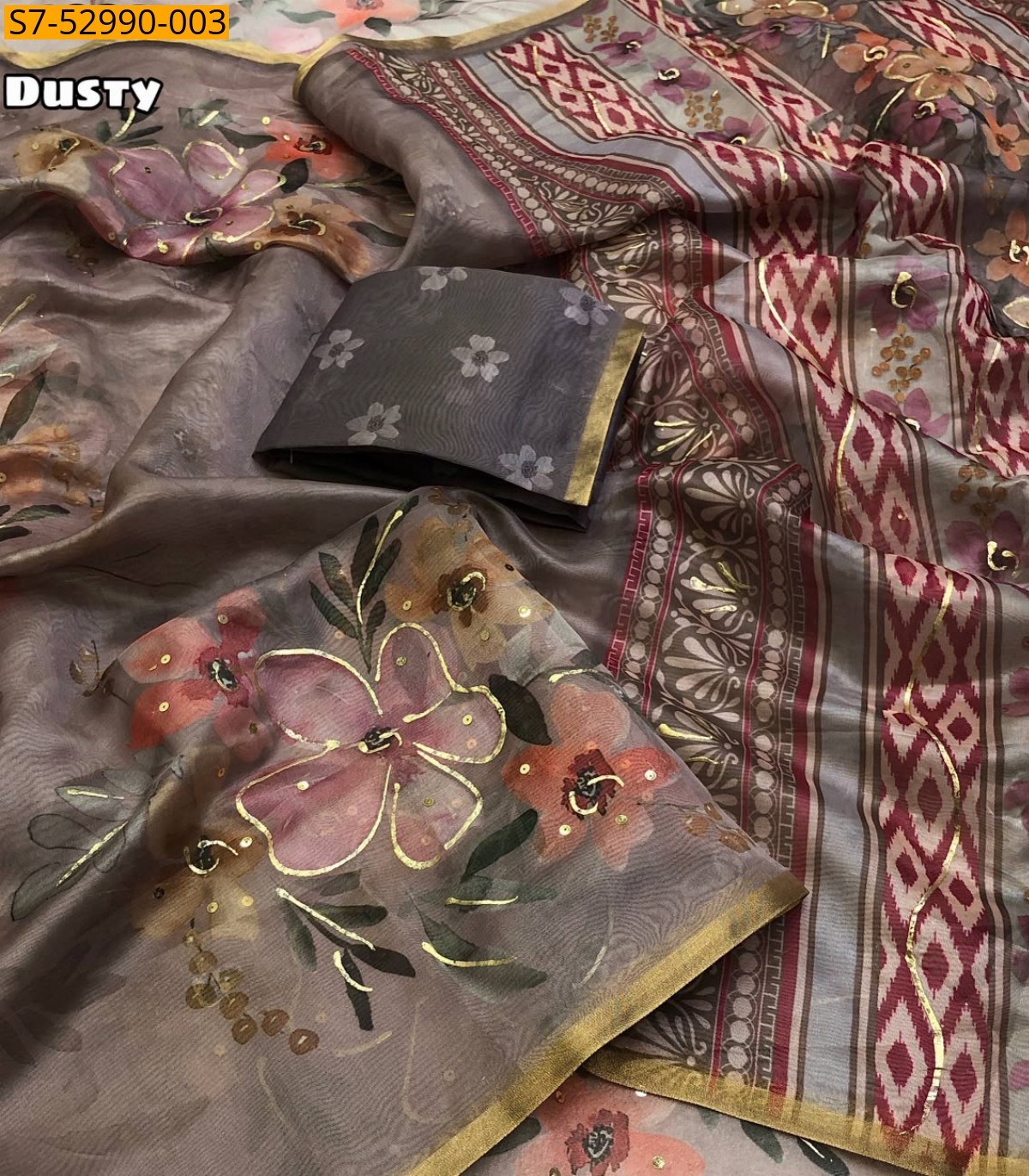 Dusty Fancy Organza Silk Saree