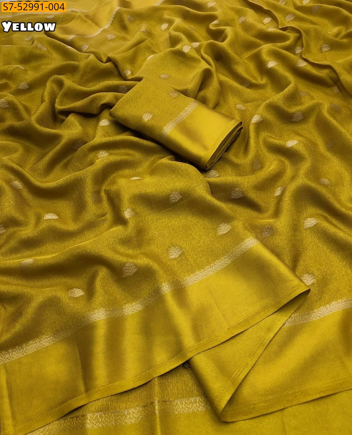 Yellow Fancy Khadi silk thousand Butti Saree