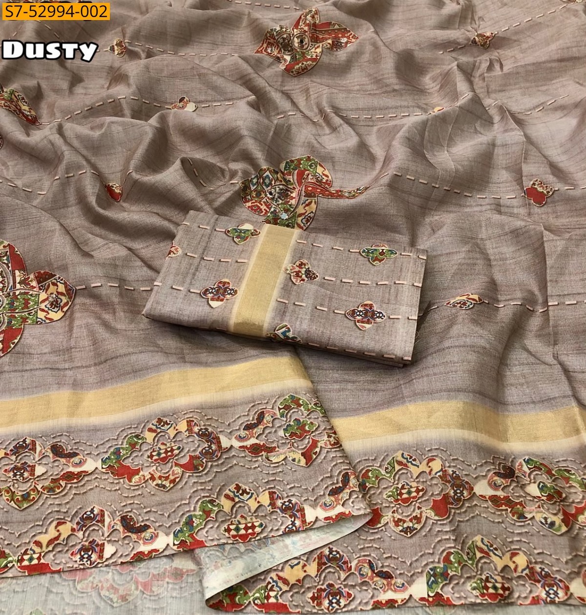 Dusty Fancy Tussar Silk Saree