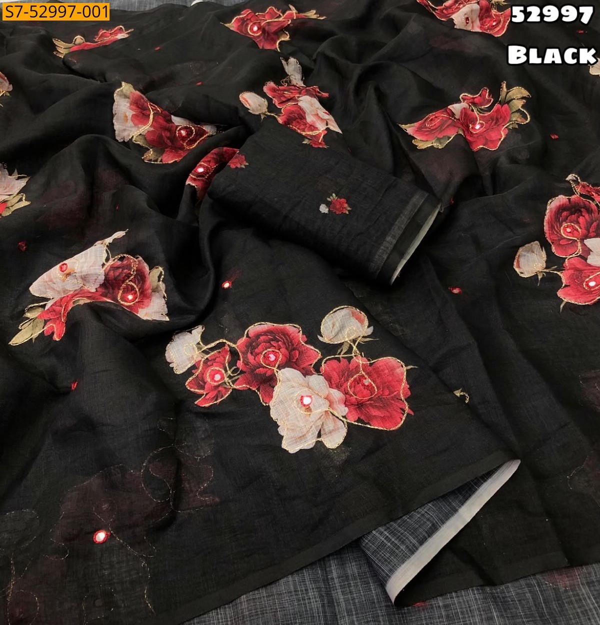 Black Fancy Soft Linen Saree