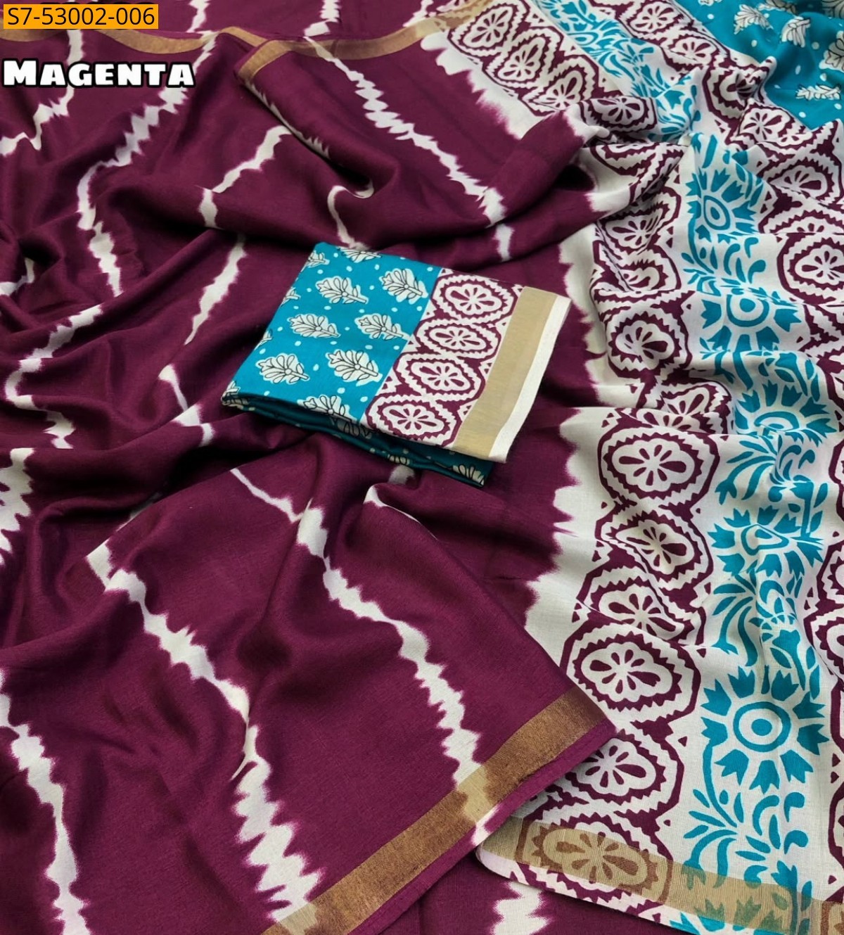 Magenta Fancy Mul Cotton  Saree