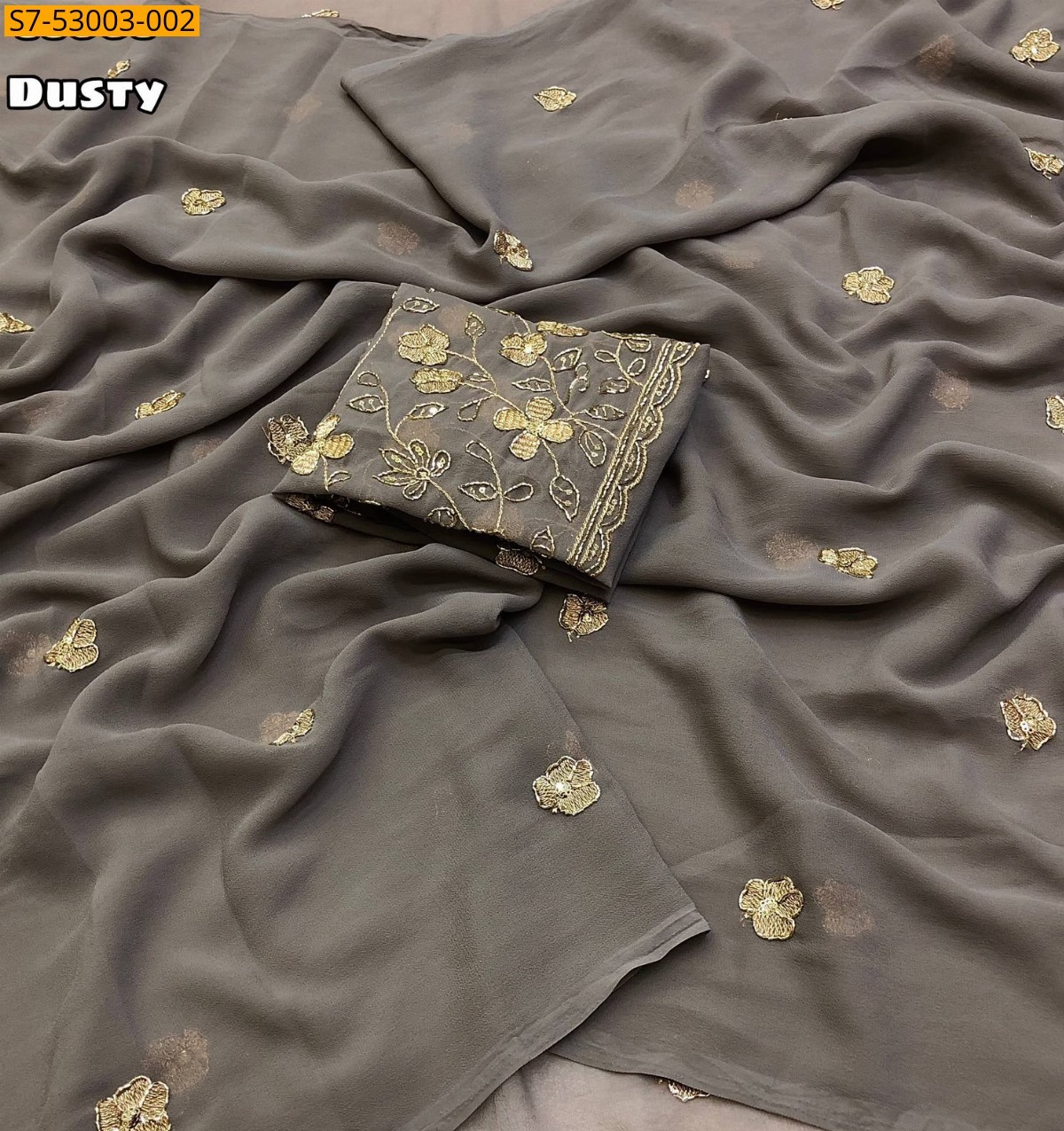 Dusty Fancy Faux Georgette Embroidery Saree