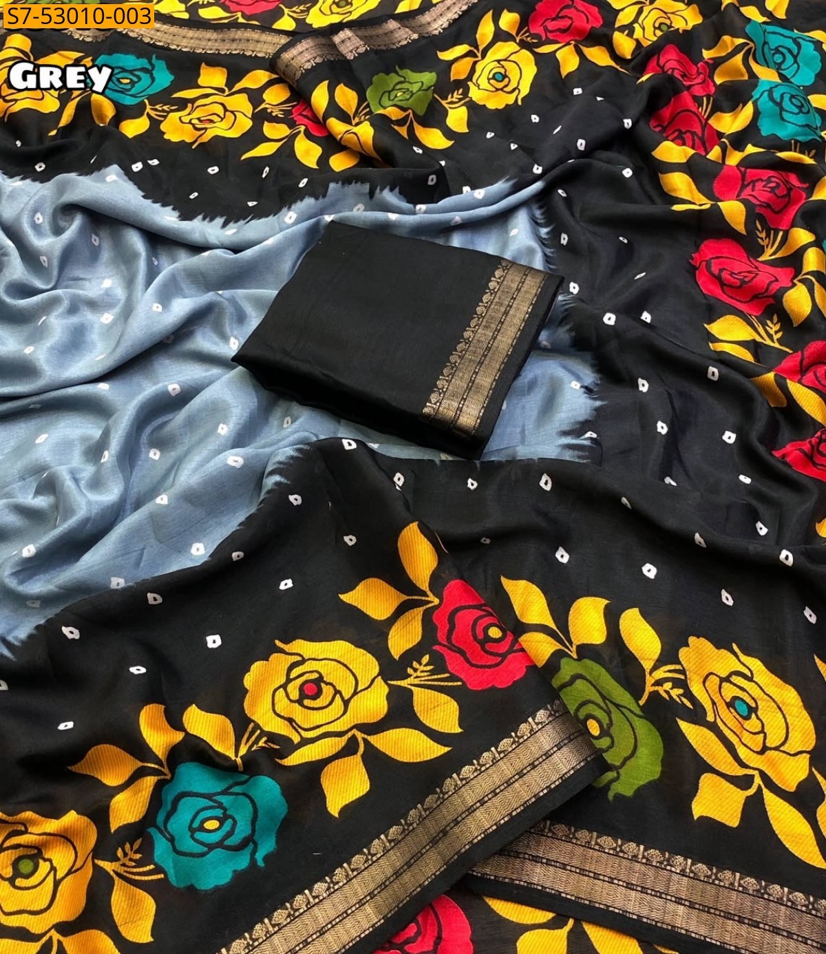 Grey Fancy Soft Dola Silk Saree