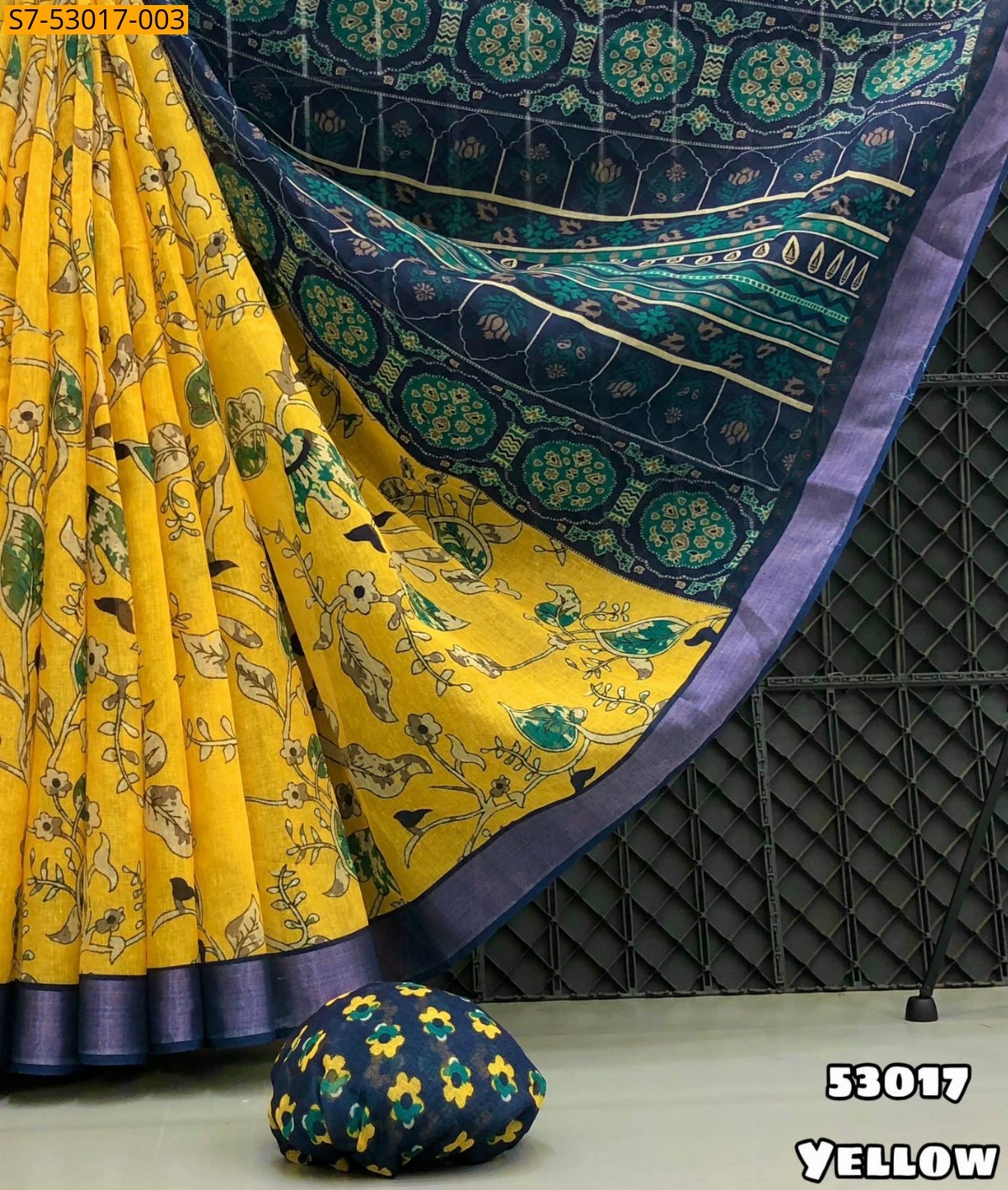 Yellow Fancy Linen Saree
