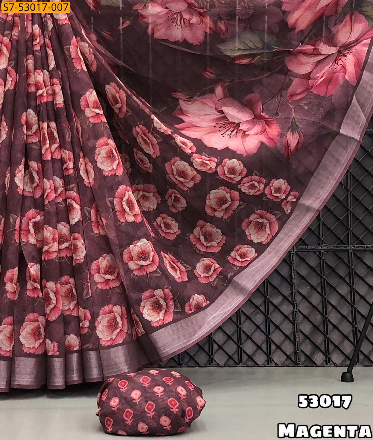 Megenta Fancy Linen Saree