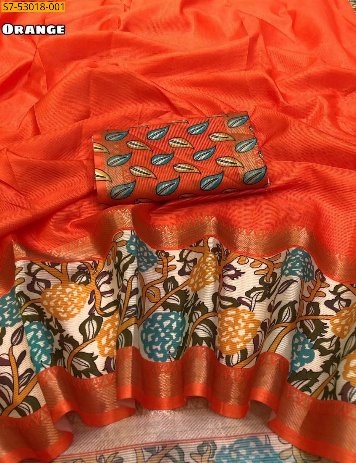 Orange Fancy Tissue Dola Silk Saree