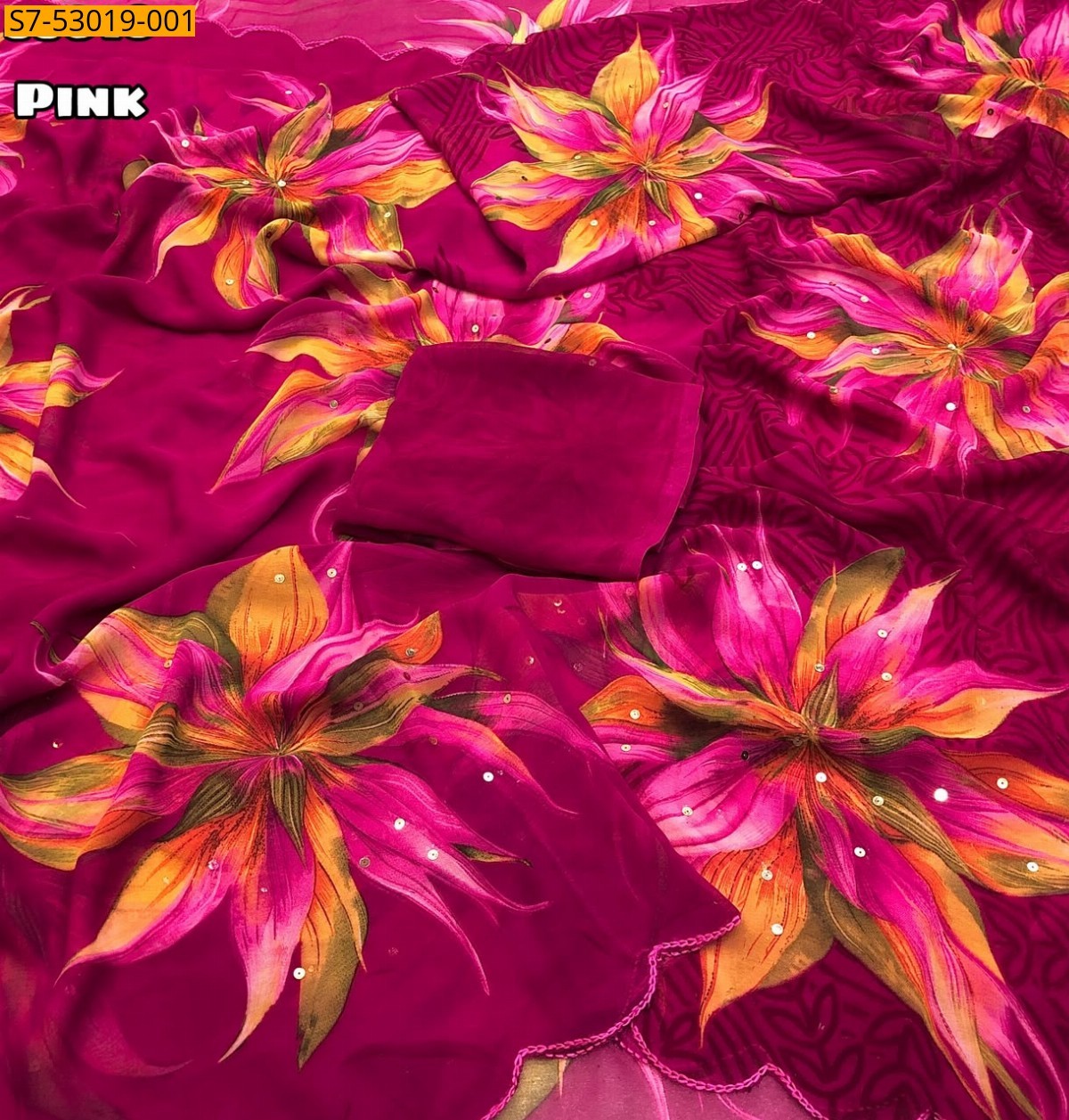 Pink Fancy Chiffon Floral Printed Saree