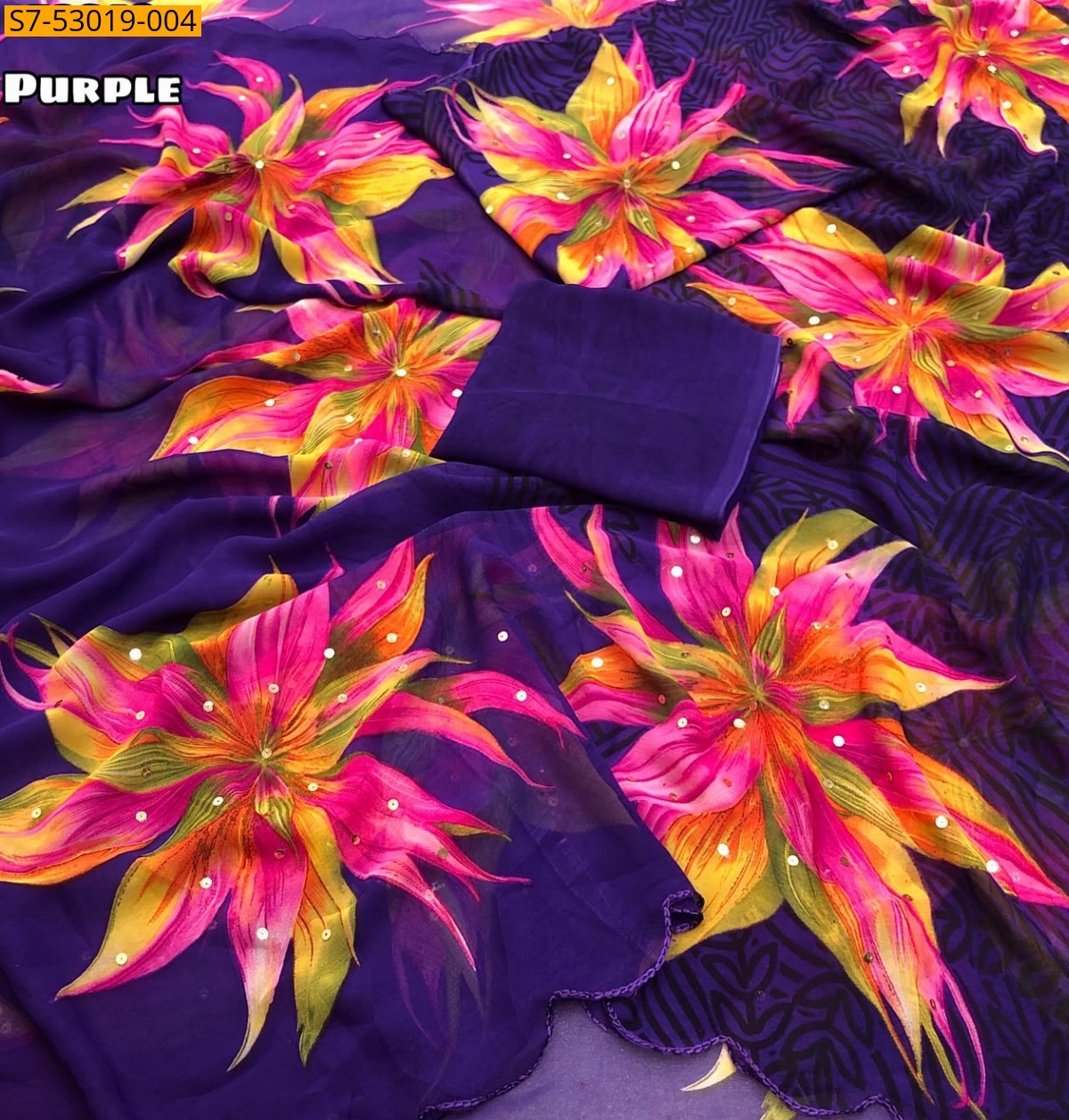 Purple Fancy Chiffon Floral Printed Saree