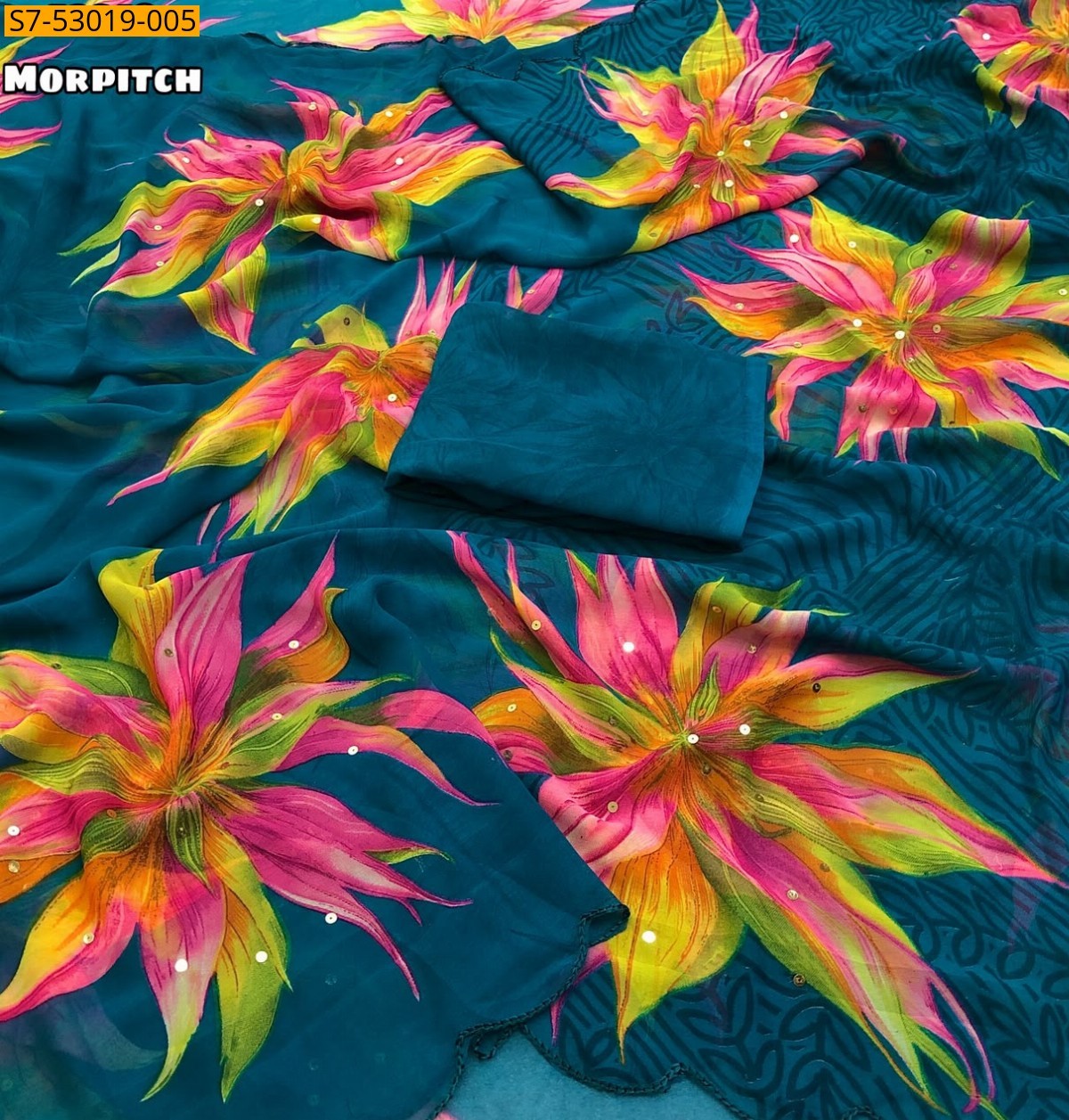 Morpitch Fancy Chiffon Floral Printed Saree