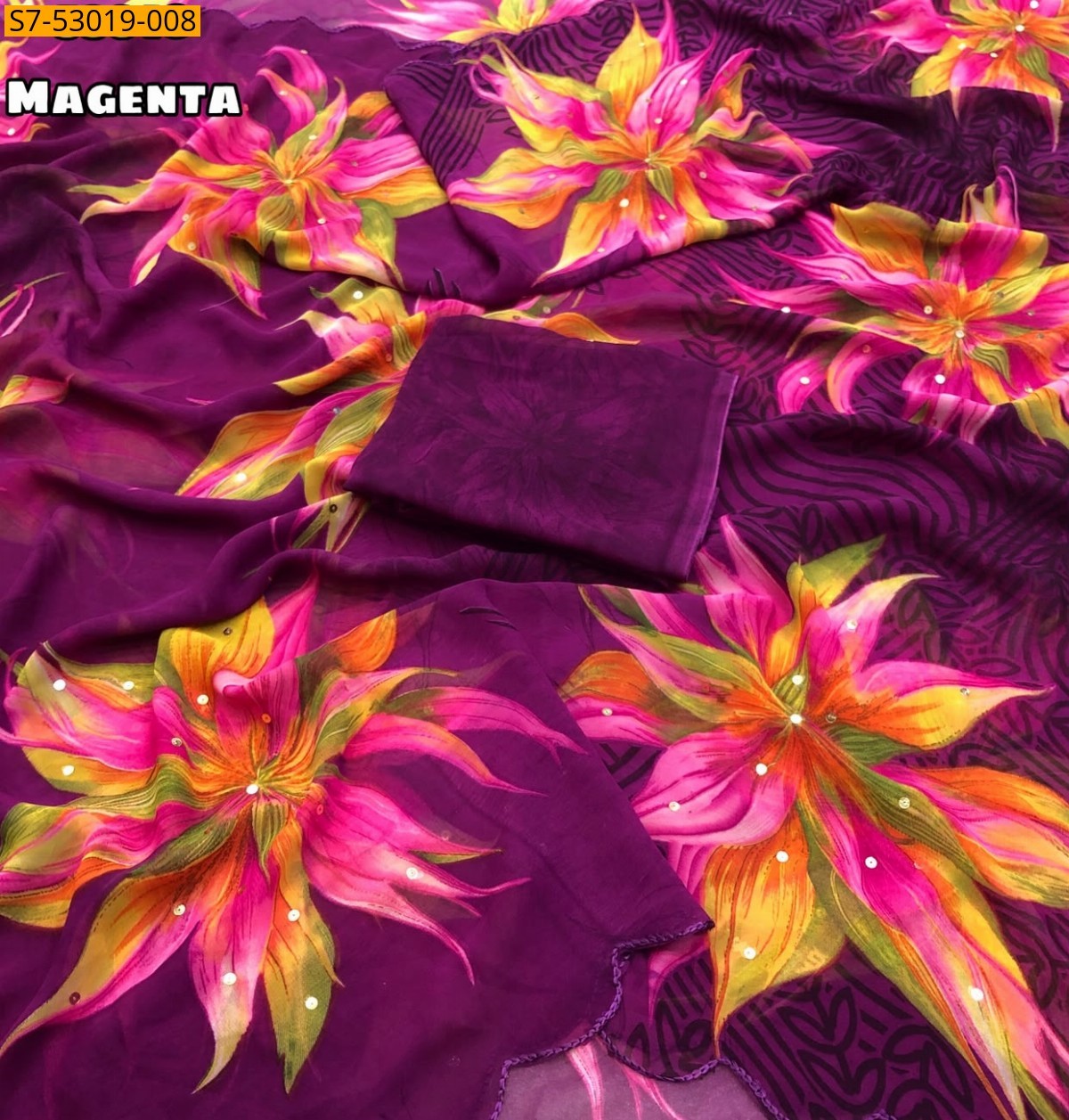 Megenta Fancy Chiffon Floral Printed Saree