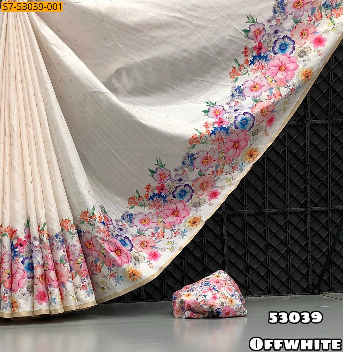 Half White Fancy Soft Dola Silk Saree