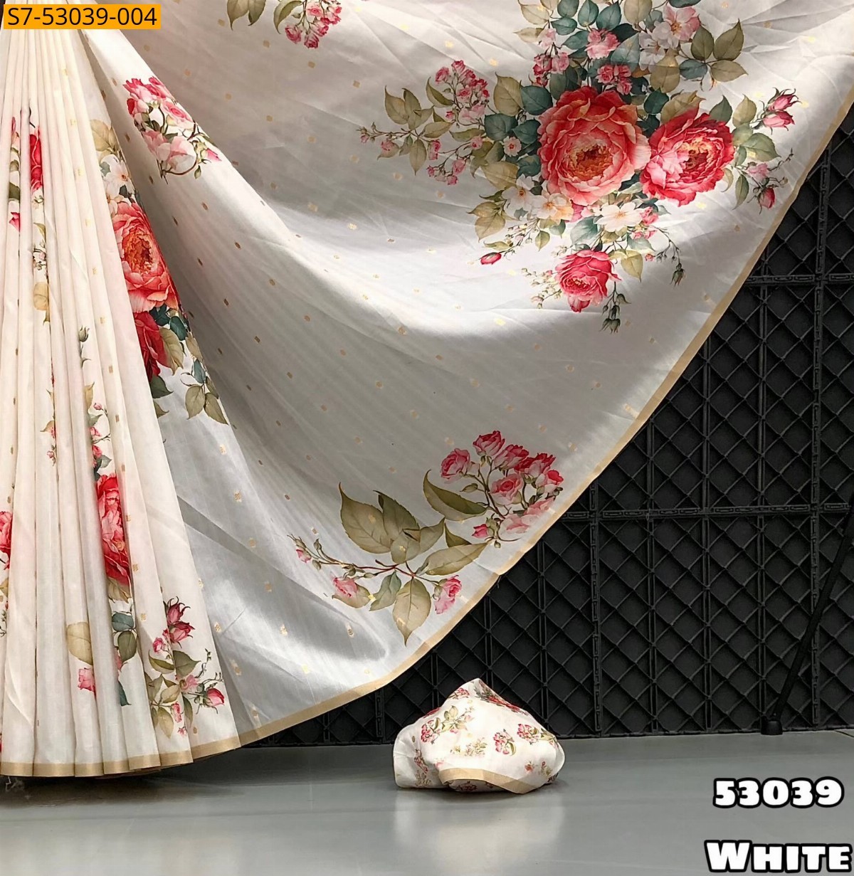 White Fancy Soft Dola Silk Saree