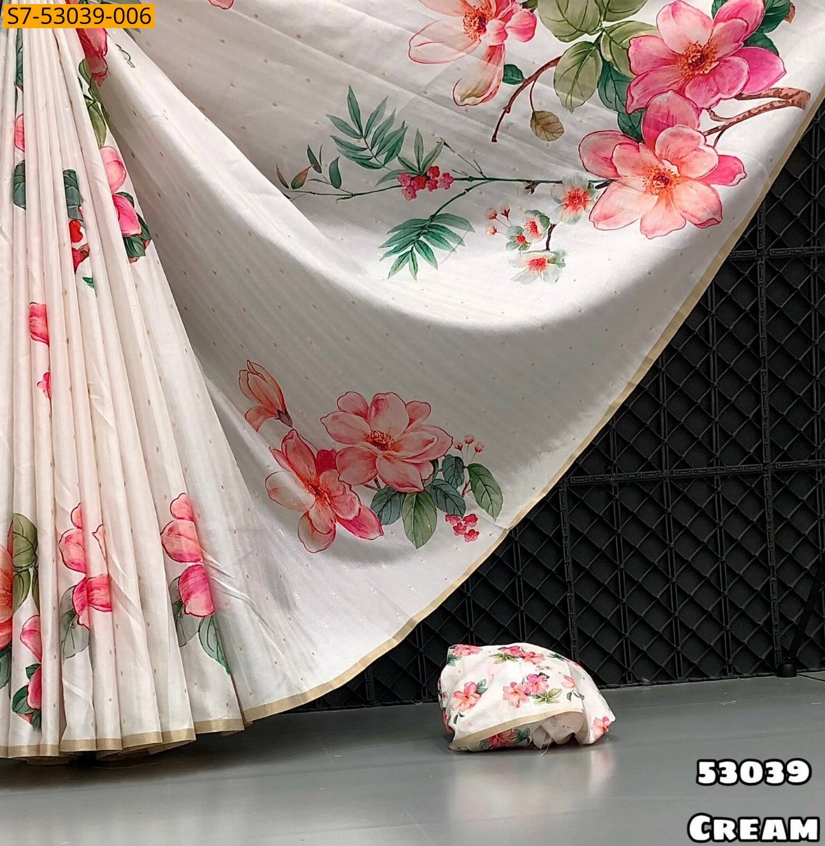 Cream Fancy Soft Dola Silk Saree