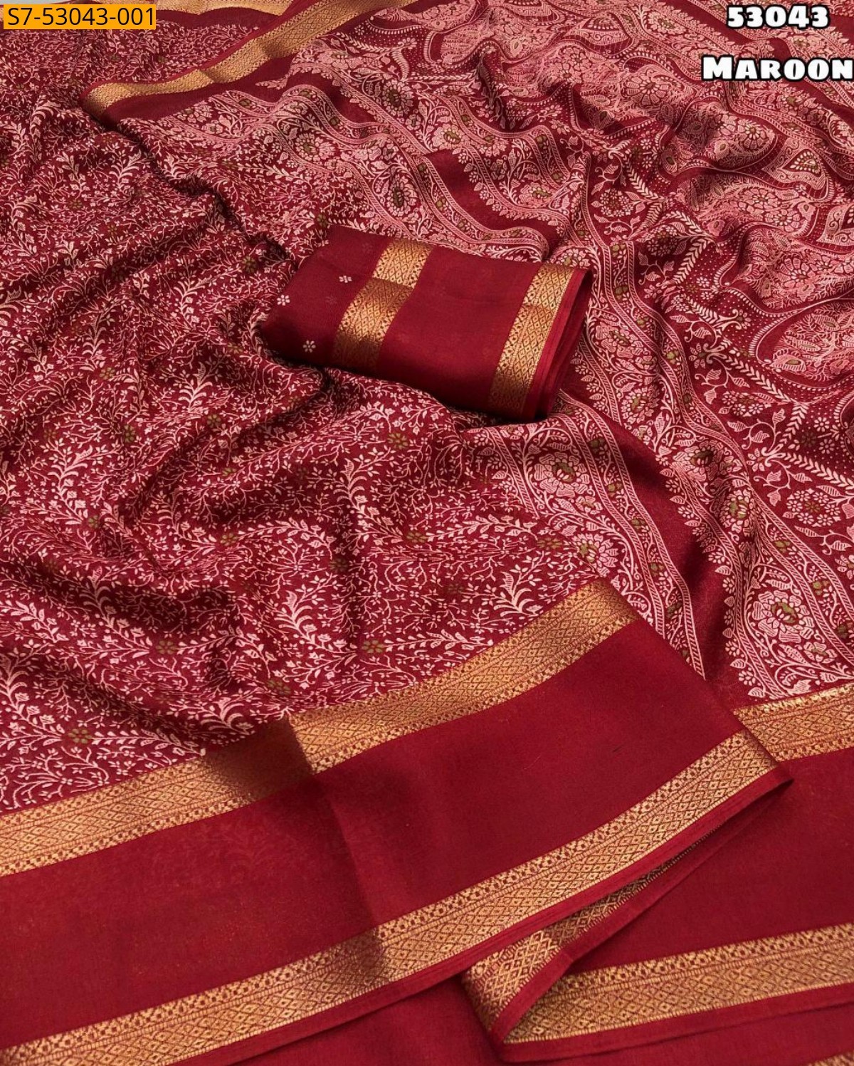 Maroon Fancy Dull Moss Chiffon Saree