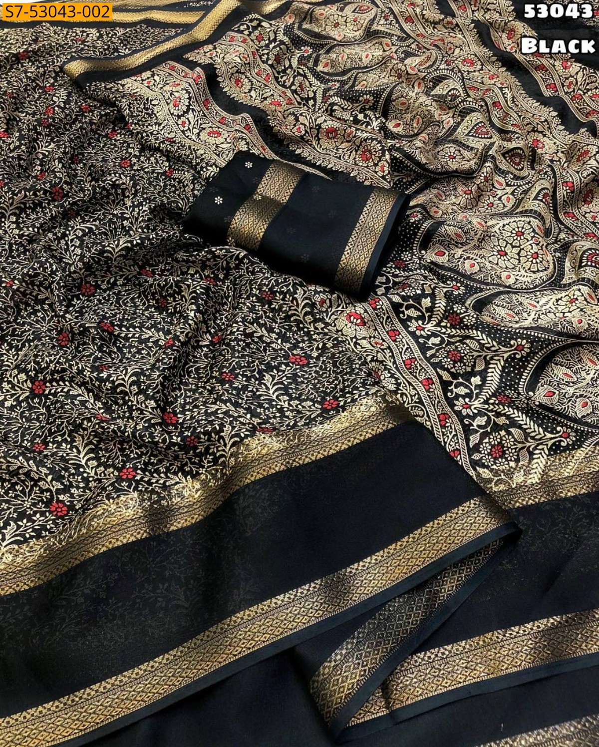 Black Fancy Dull Moss Chiffon Saree