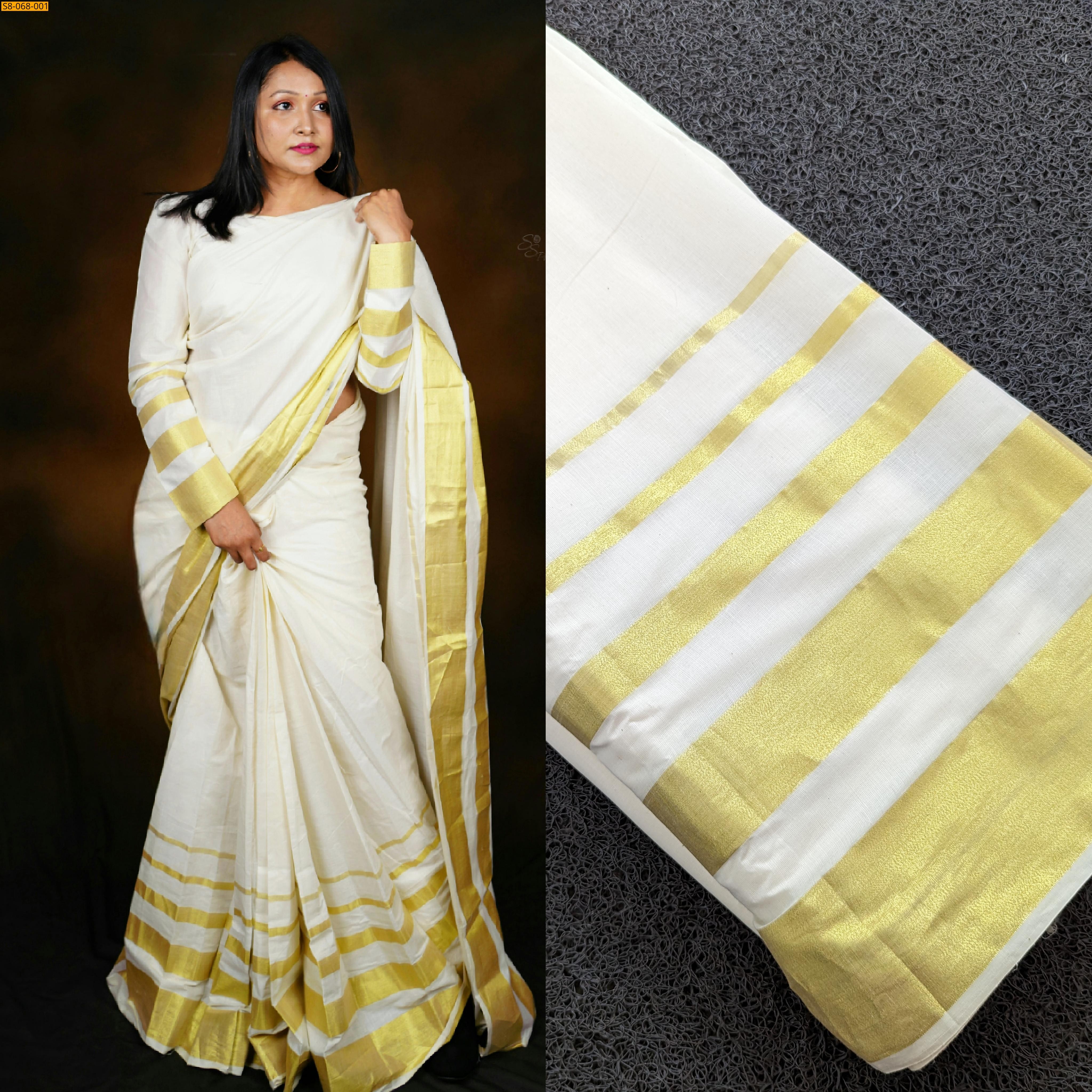 White Kerala four line border sarees 