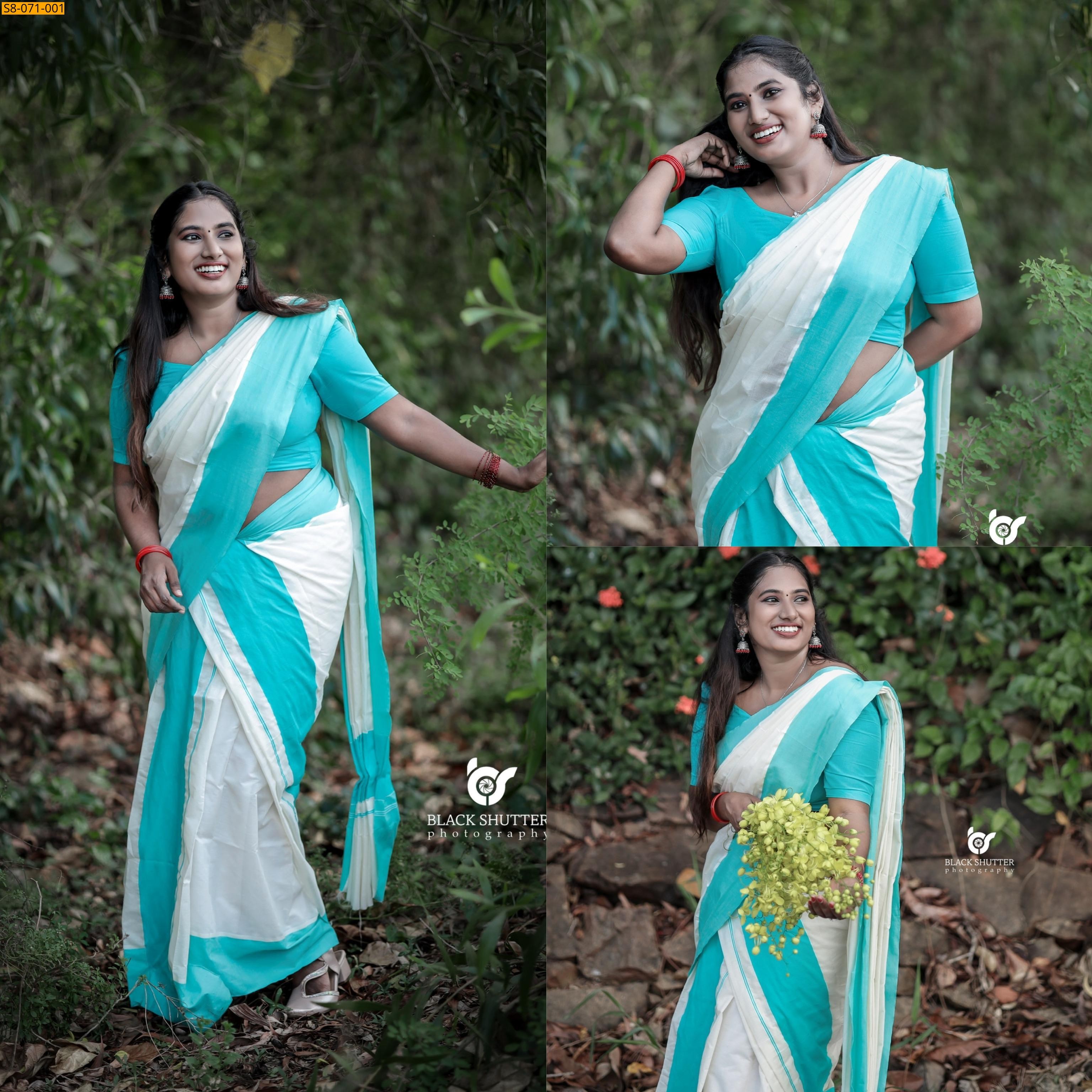 Sky Blue Fancy Cotton set mundu