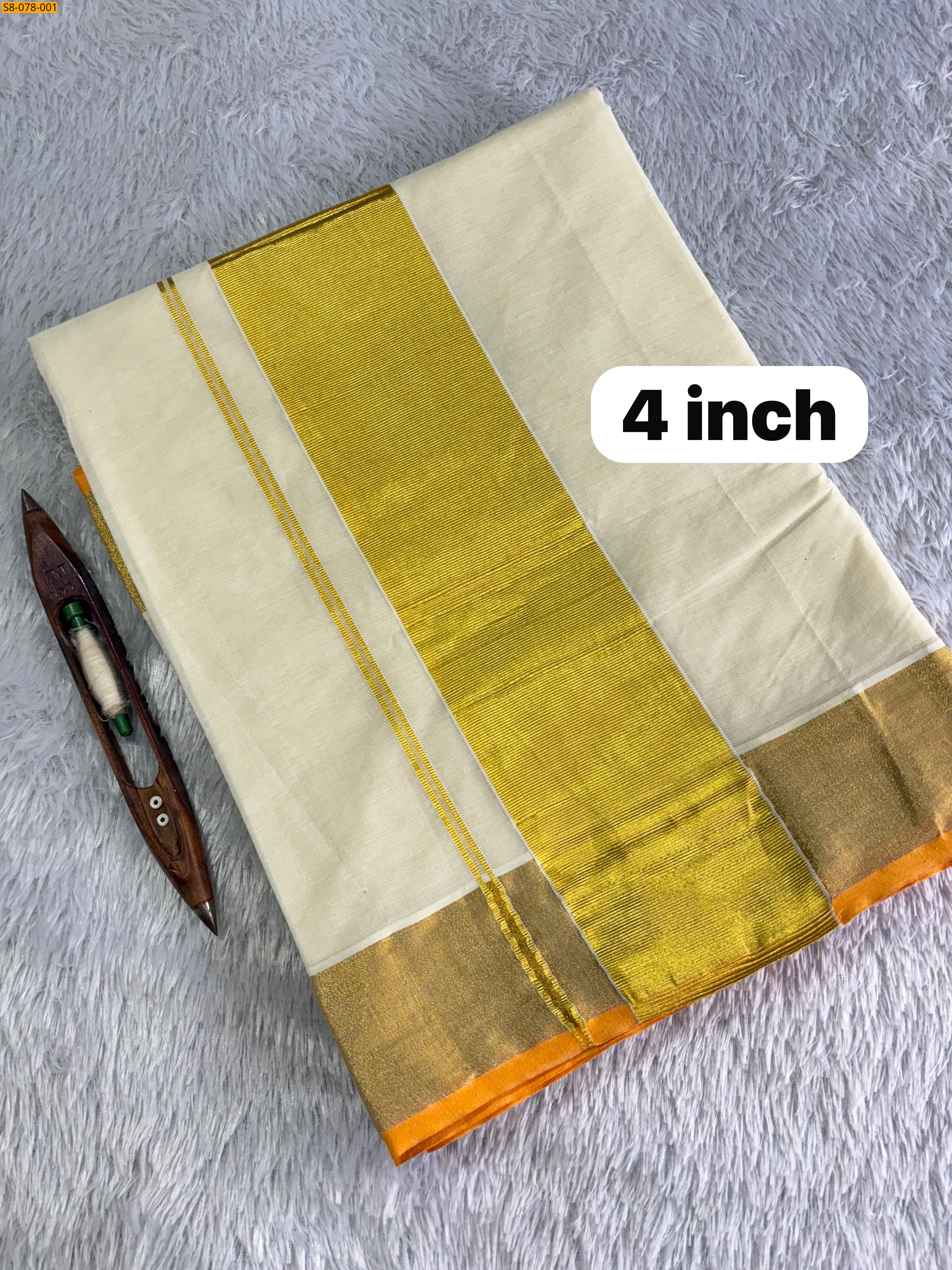 Sandal Kerala kasavu cotton saree