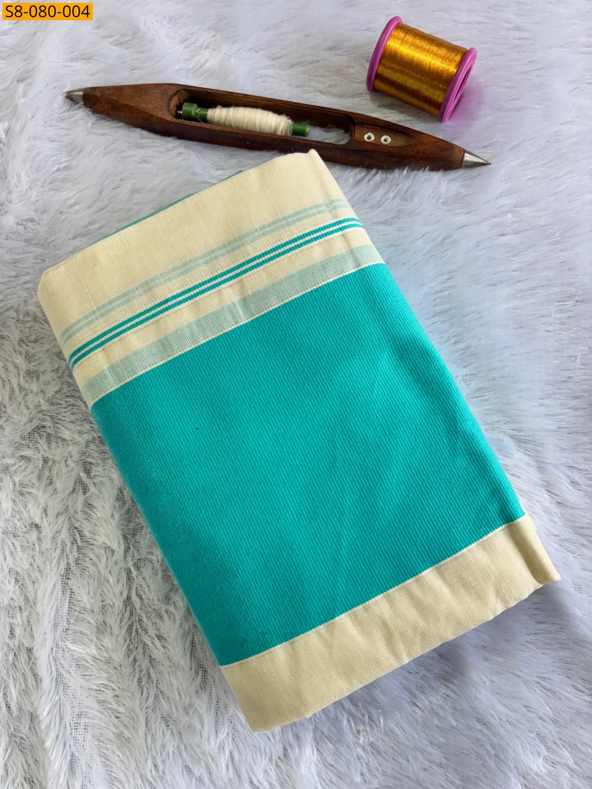 Halfwhite with Blue Fancy kattikara tissues set mundu
