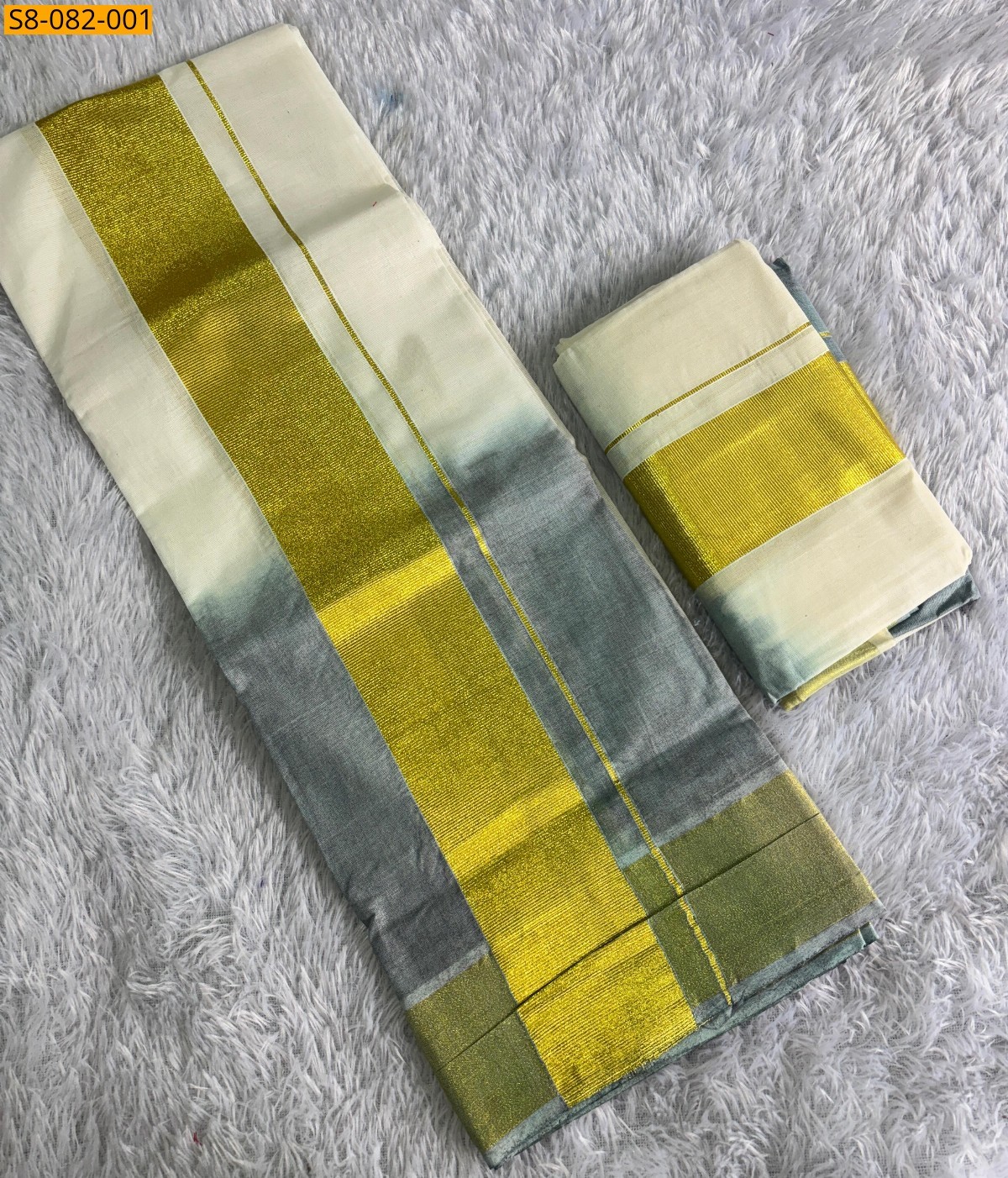 Half white with gray Tye and dye set mundu