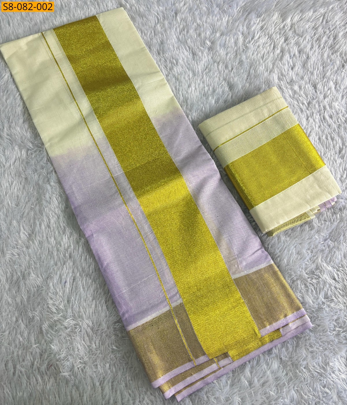 Half white with Lavender Tye and dye set mundu