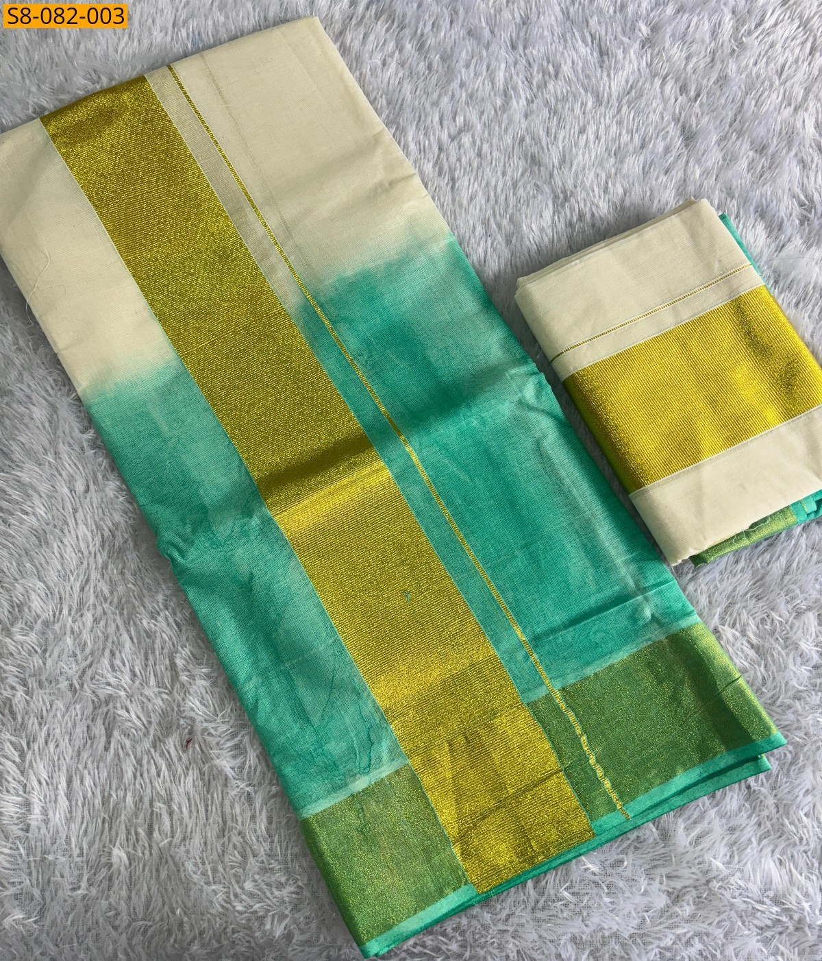 Half white with Green Tye and dye set mundu