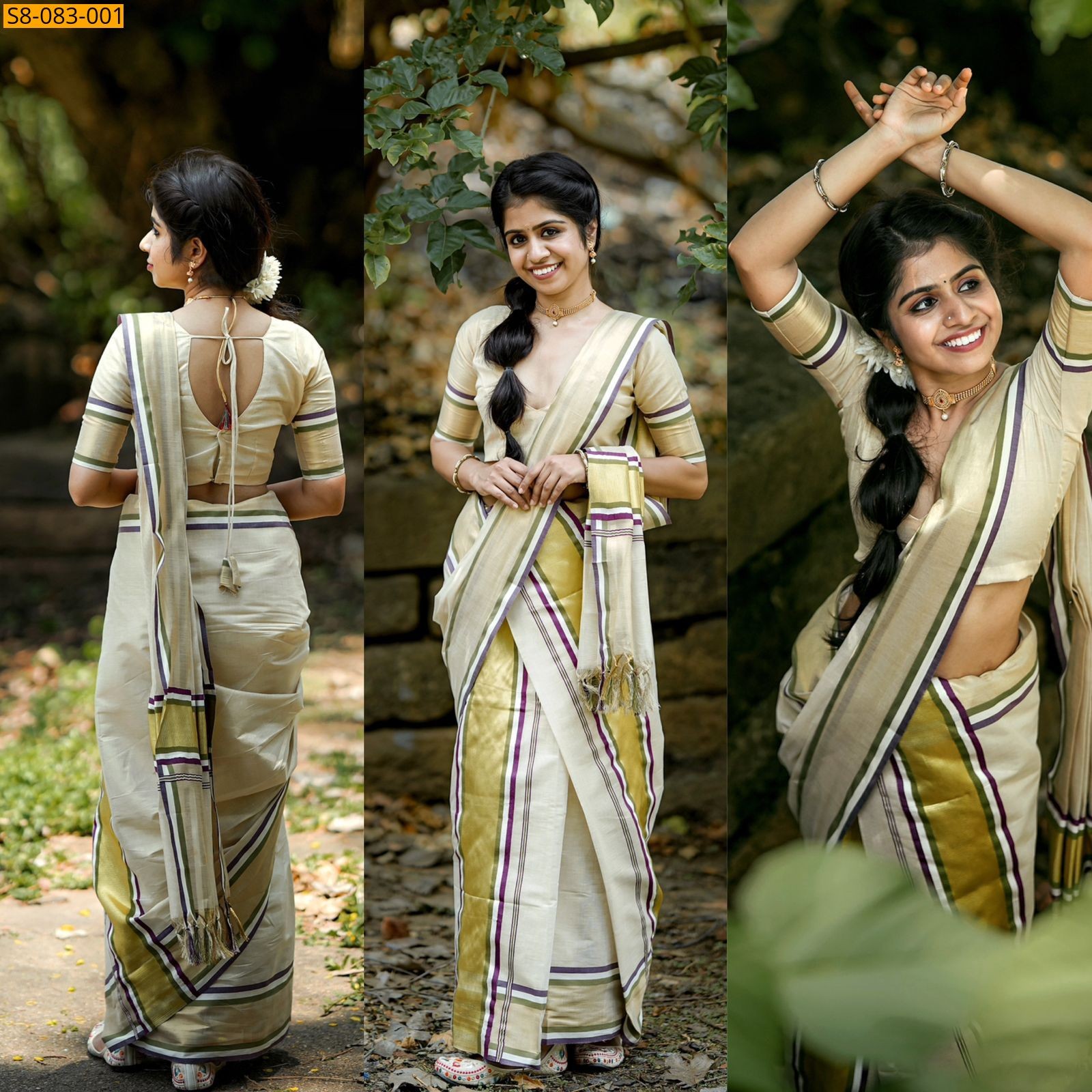 Sandal Fancy handloom double colour set mundu
