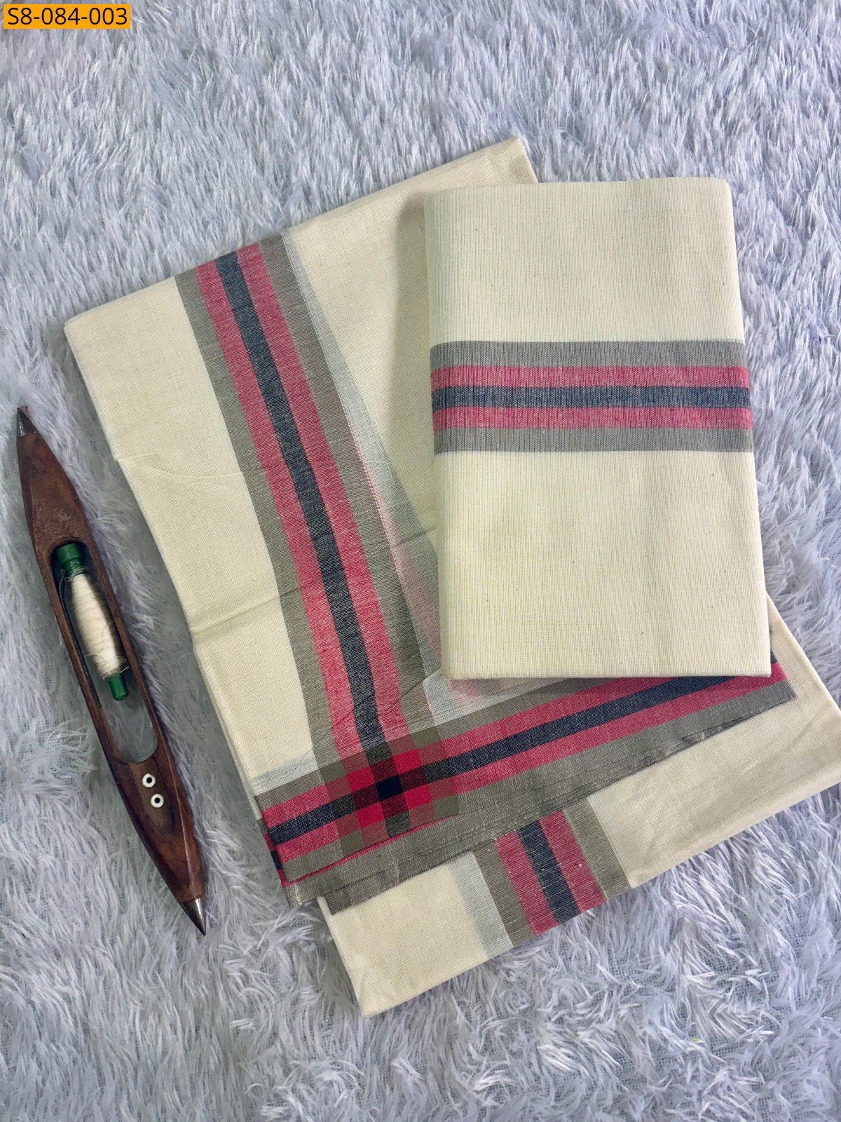 Half white with Gray Fancy mulloth set mundu