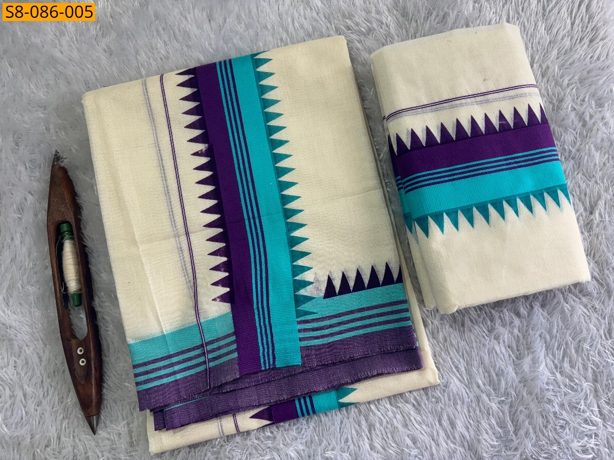 Half white Fancy kattikara double border set mundu
