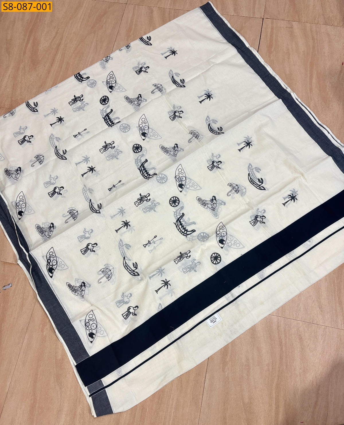 Half White with Black Onam Mood saree