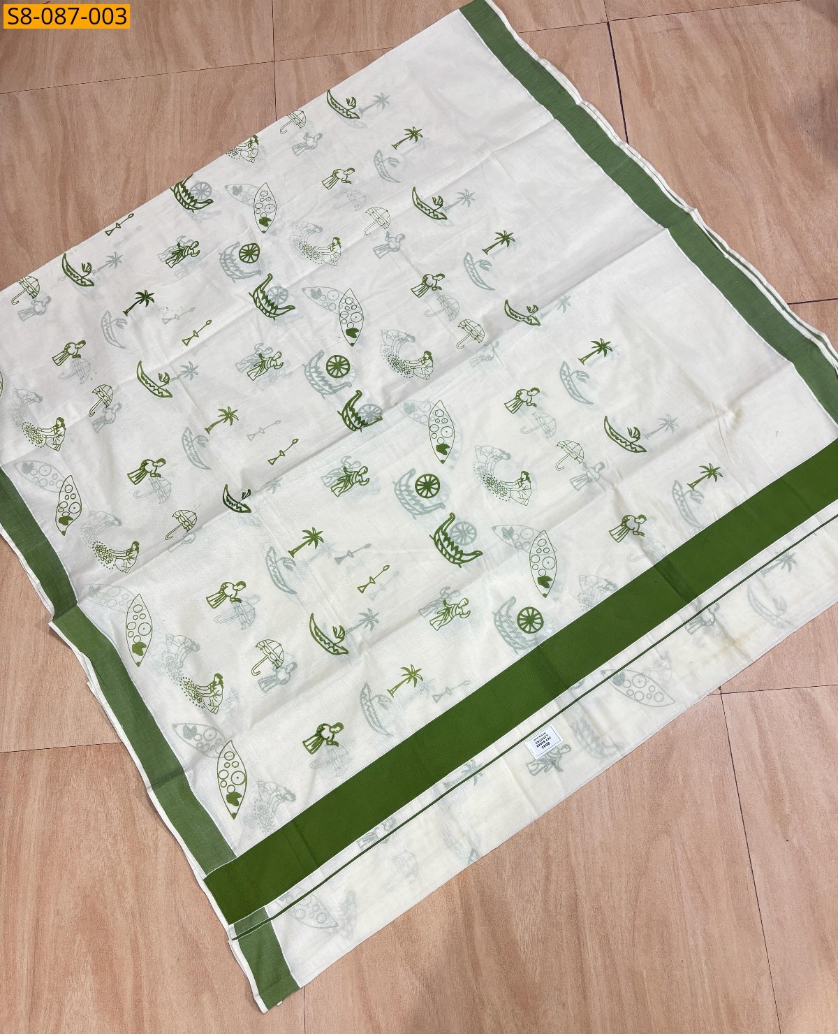 Half White with Green Onam Mood saree