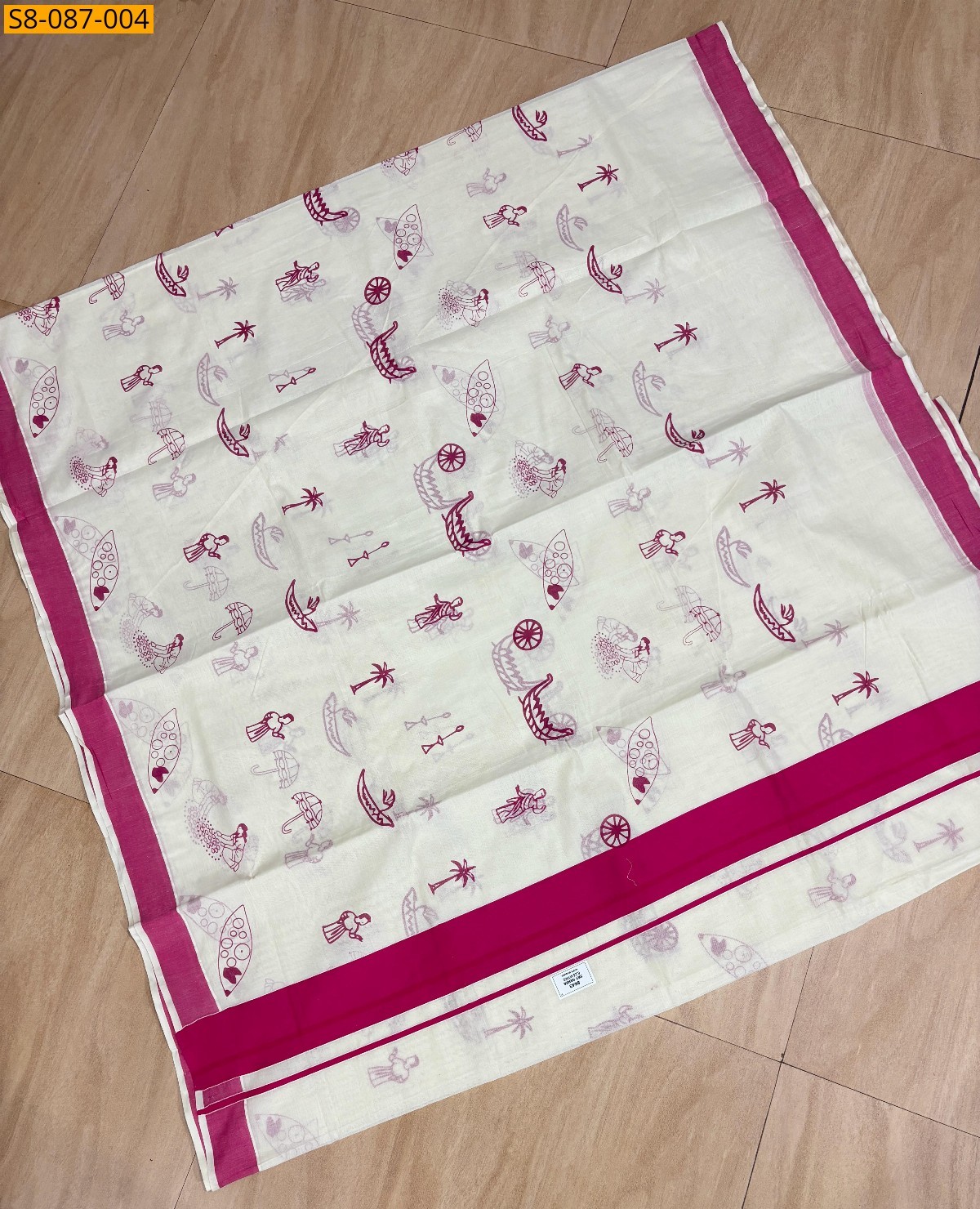 Half White with Pink Onam Mood saree