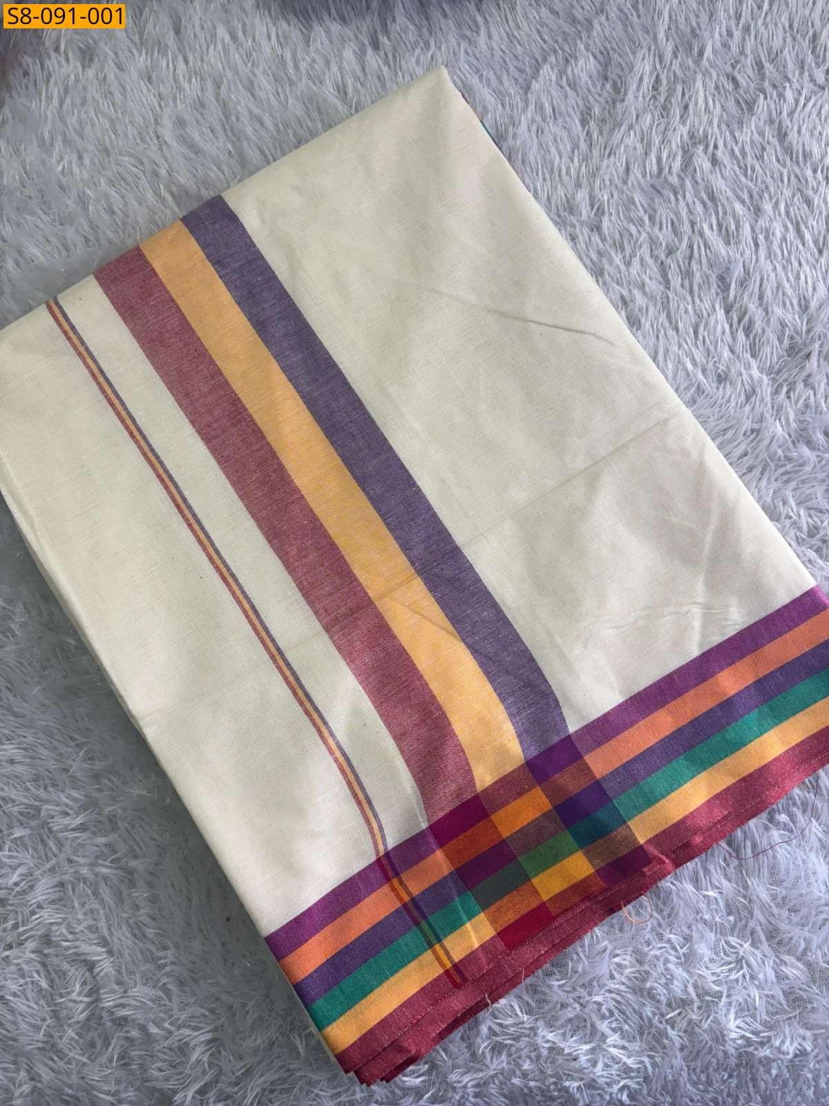 Half white Fancy multicolour mulloth saree