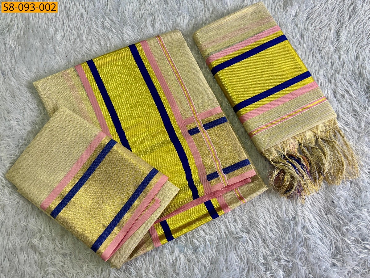Half white Fancy double border handloom set mundu