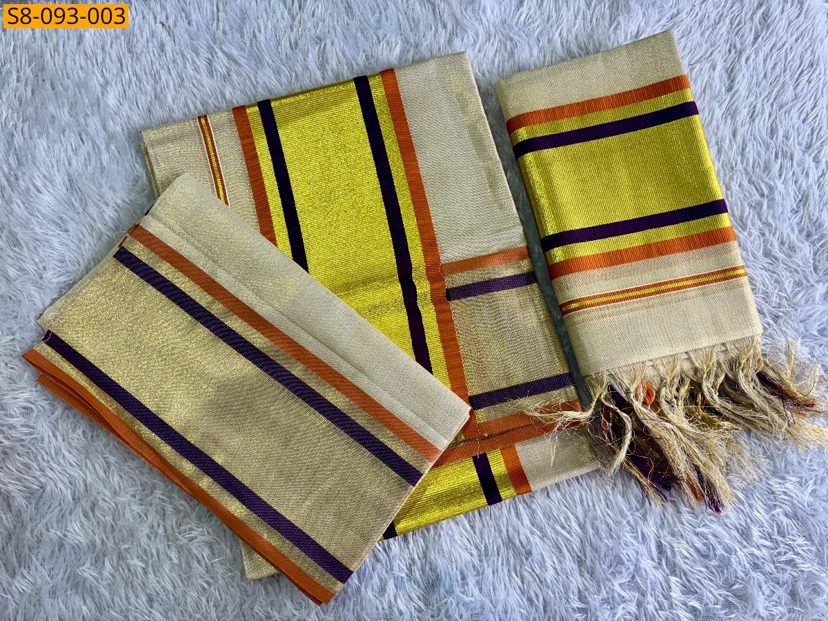 Half white Fancy double border handloom set mundu