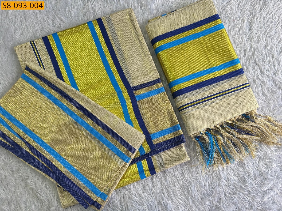 Half white Fancy double border handloom set mundu