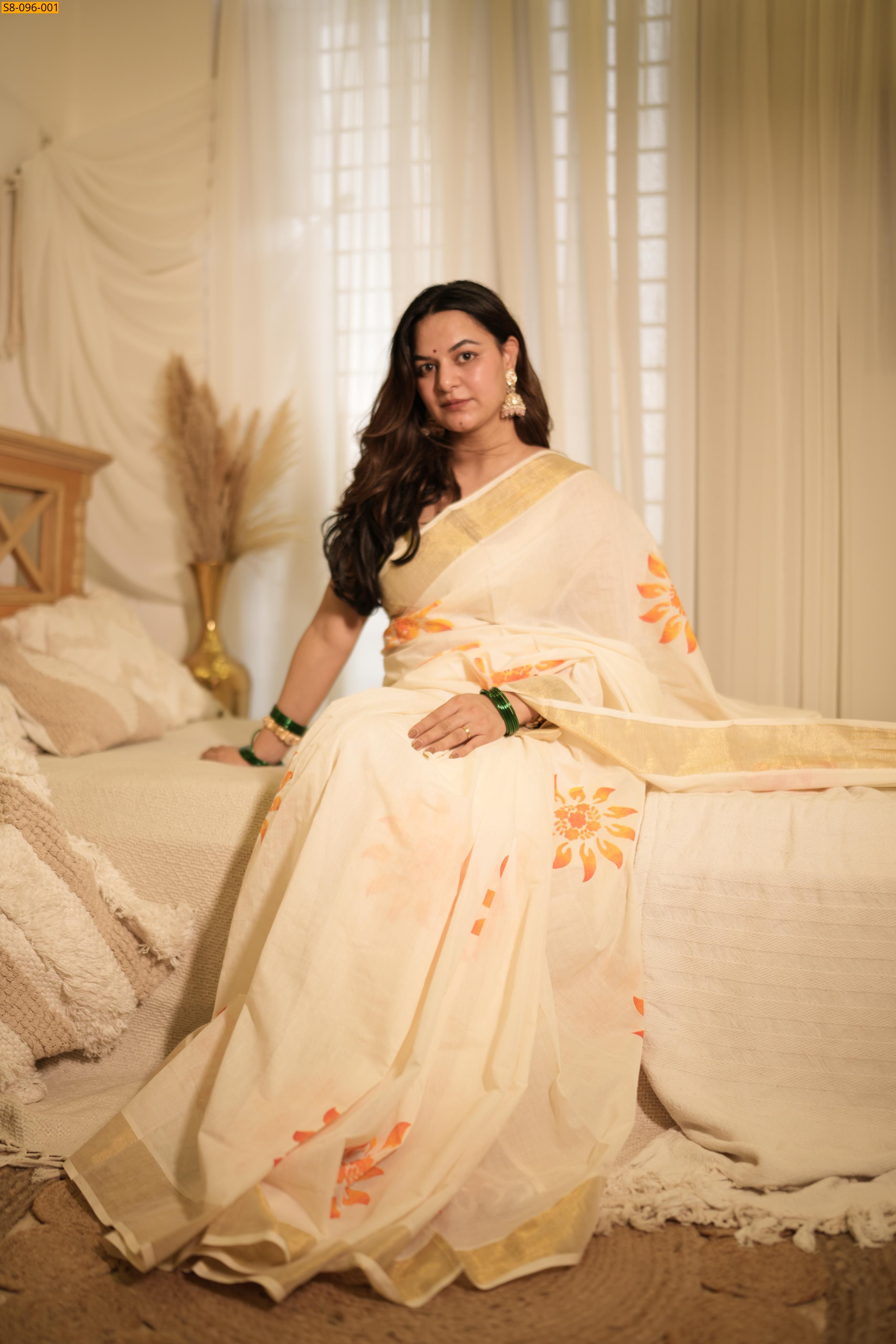 Half White Cotton saree