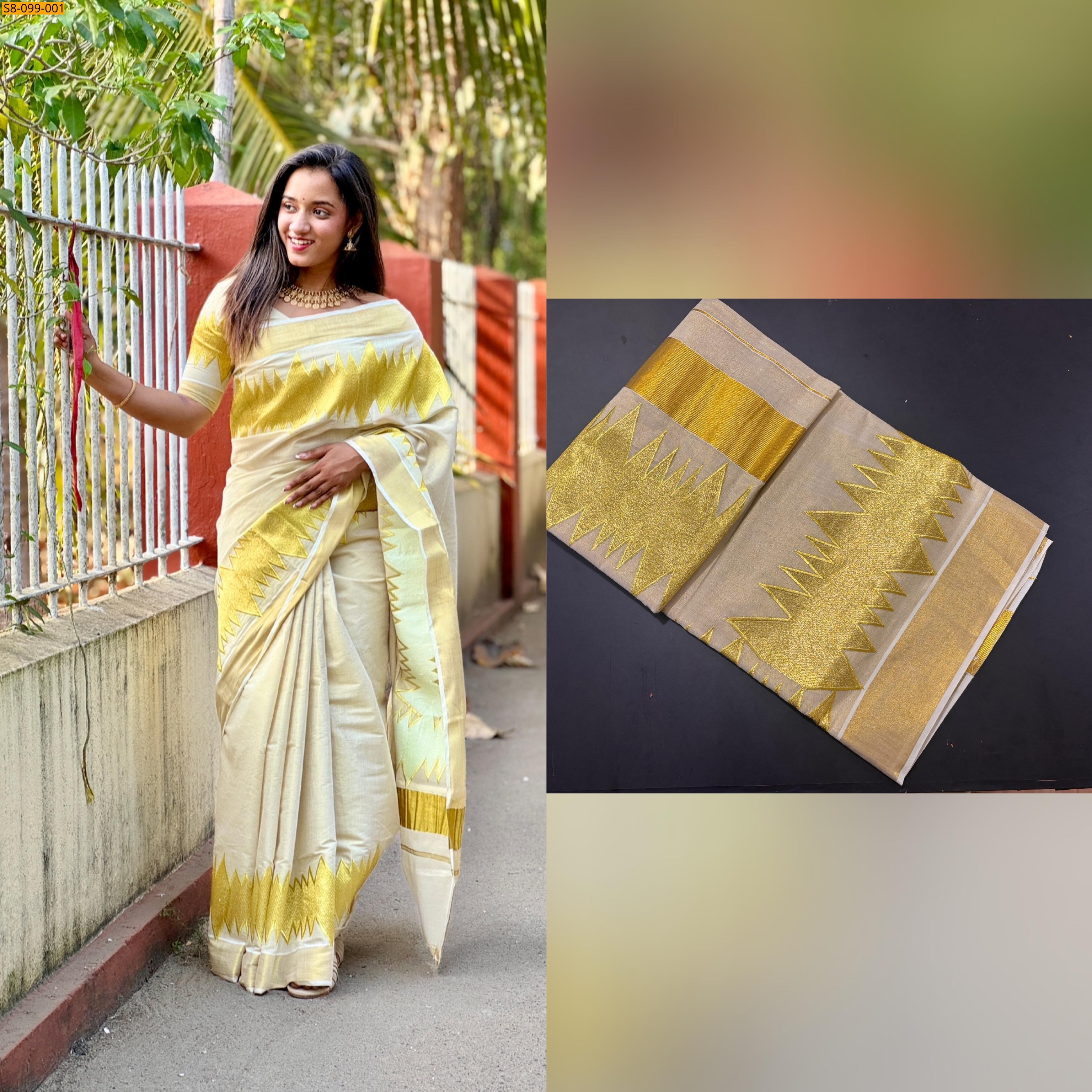 Half white ECG golden tissue saree
