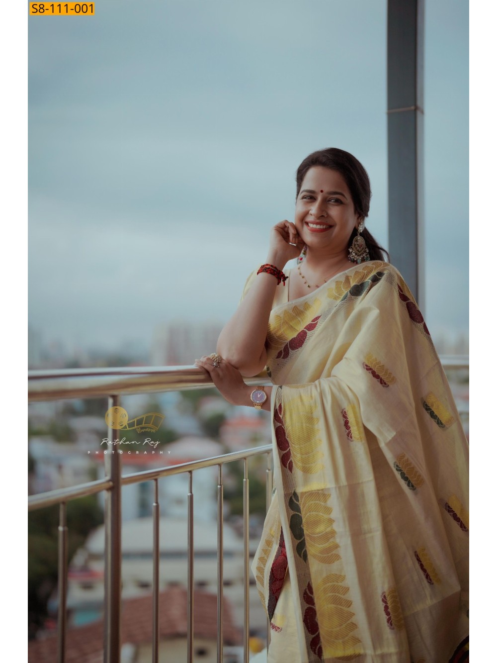 Half white Fancy Lotus Tissue saree Half white Fancy Lotus Tissue saree