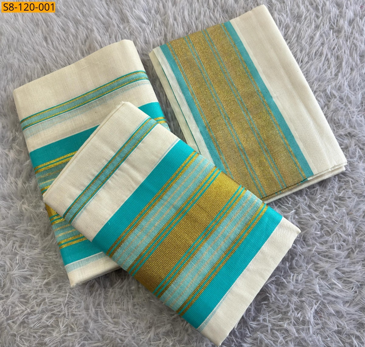 Half white Fancy Kasavu Set mundu With blouse