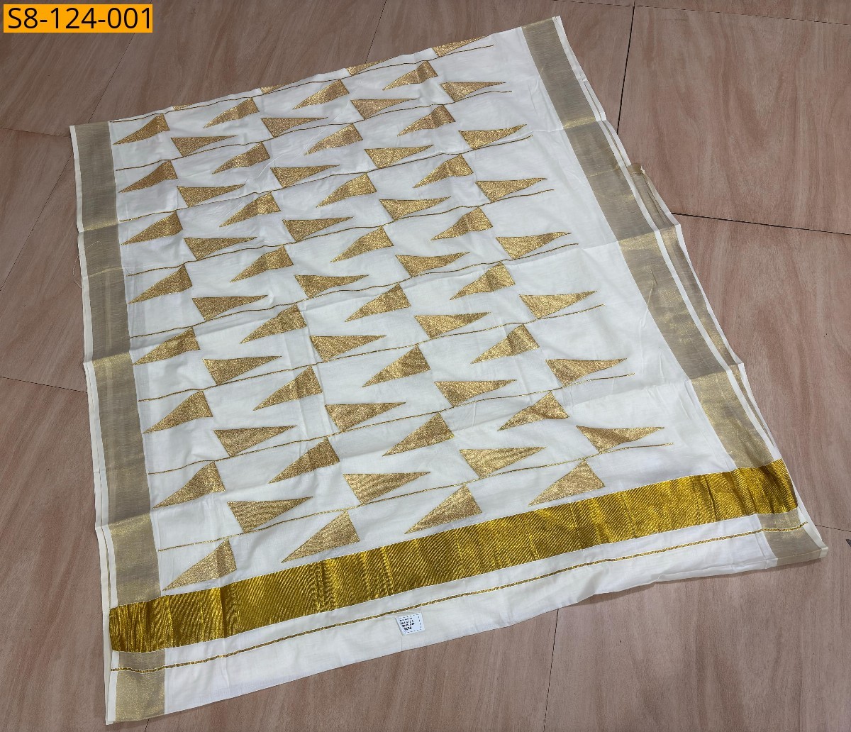 White Diamond gold kasavu Embroidery cotton saree