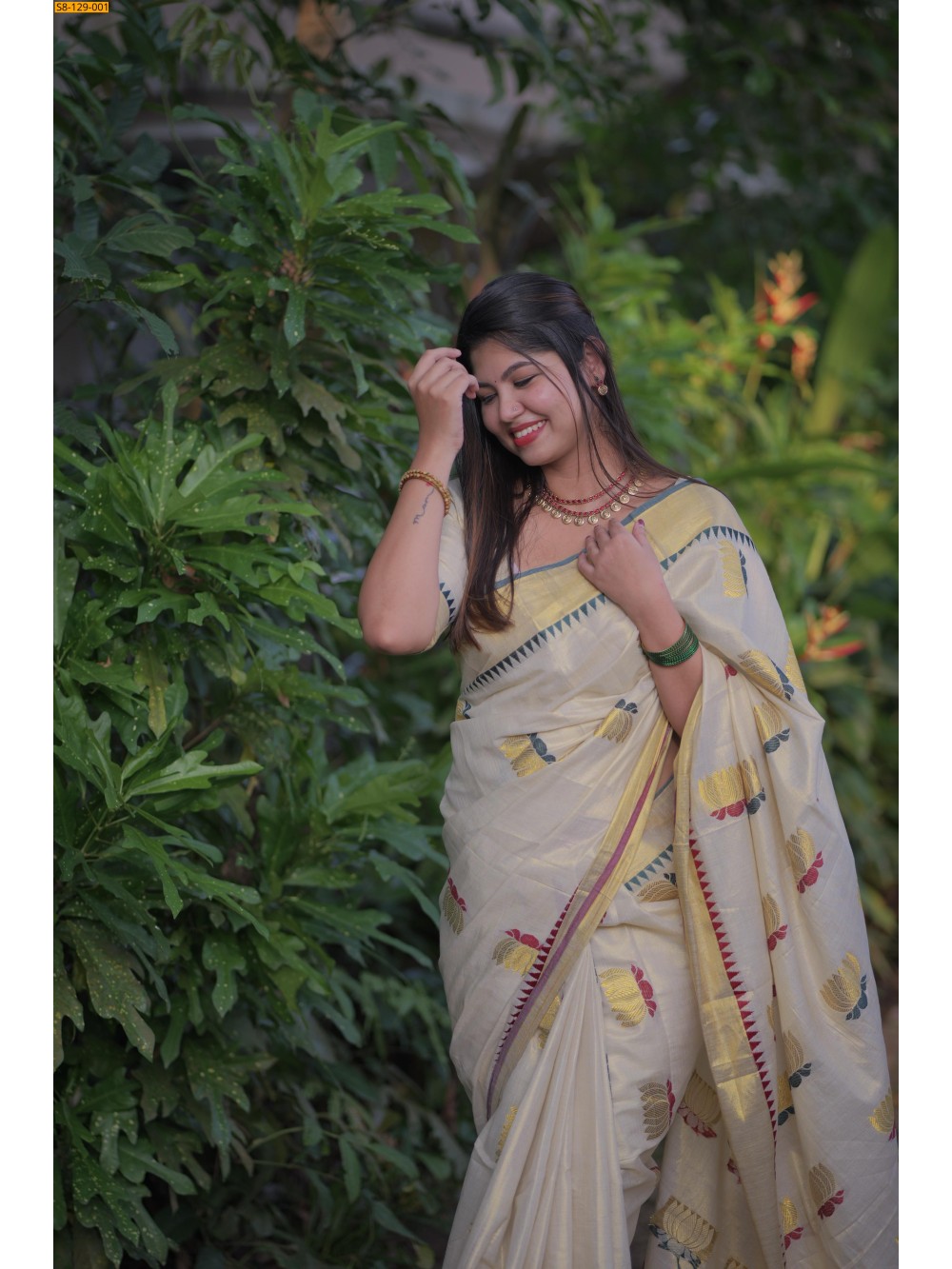 Lotus weave golden Tissue saree