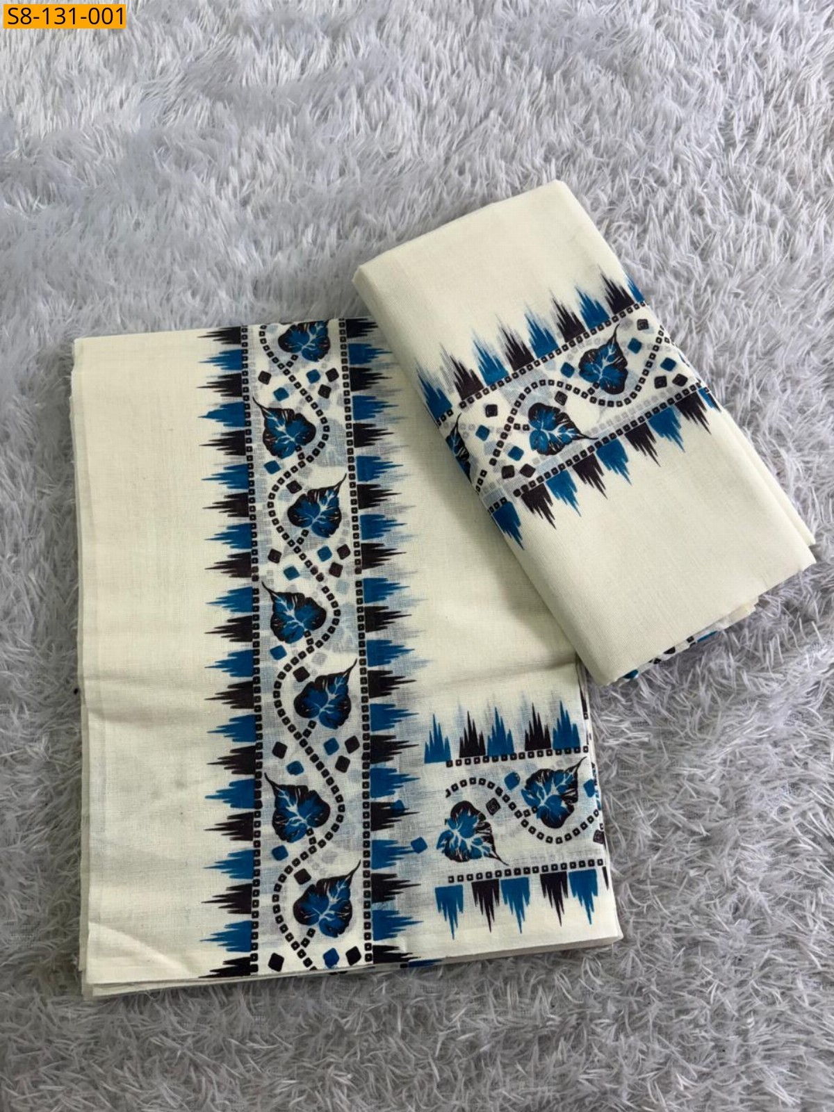 Half White Double Colour Set Mundu