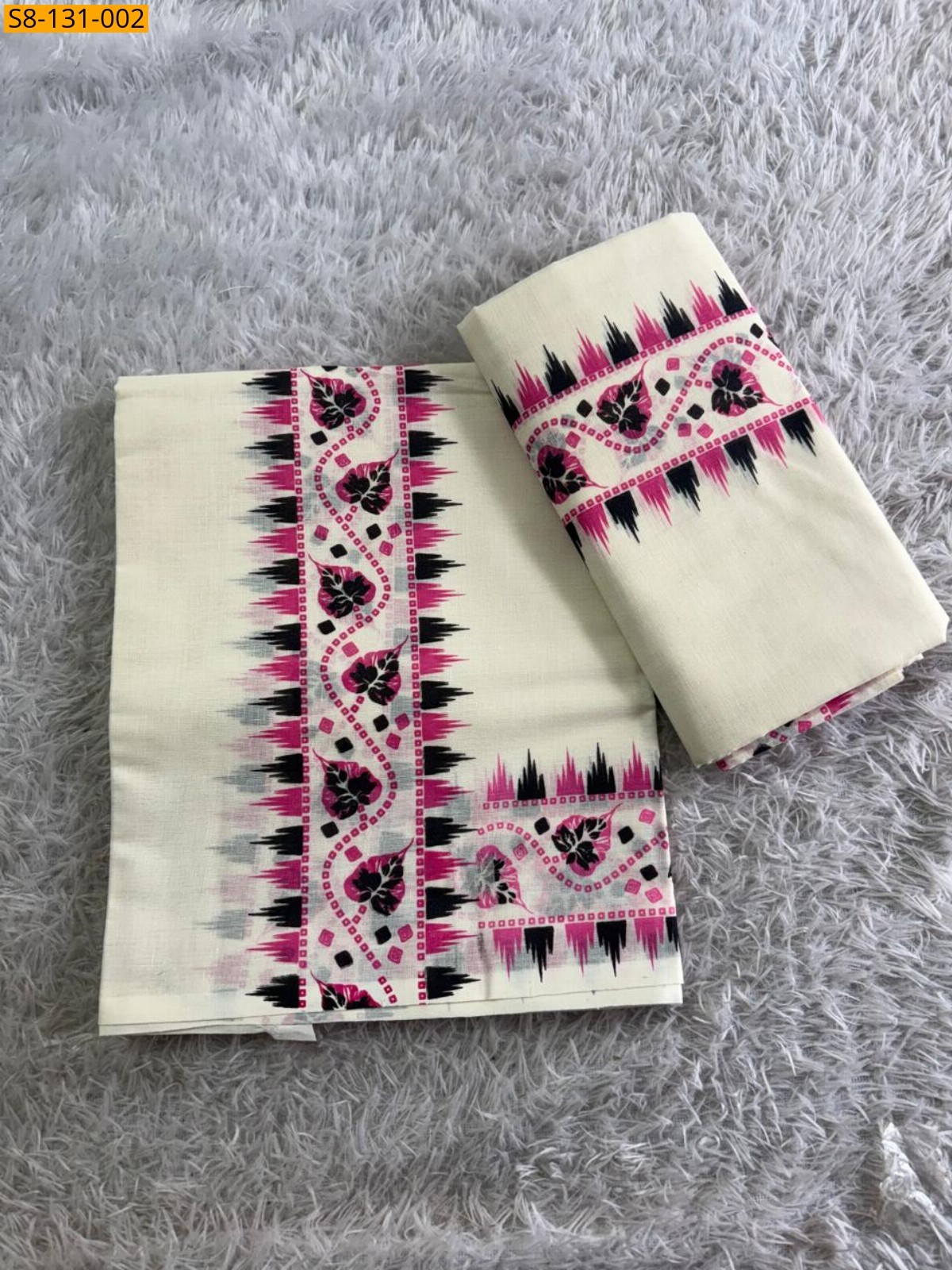Half White Double Colour Set Mundu