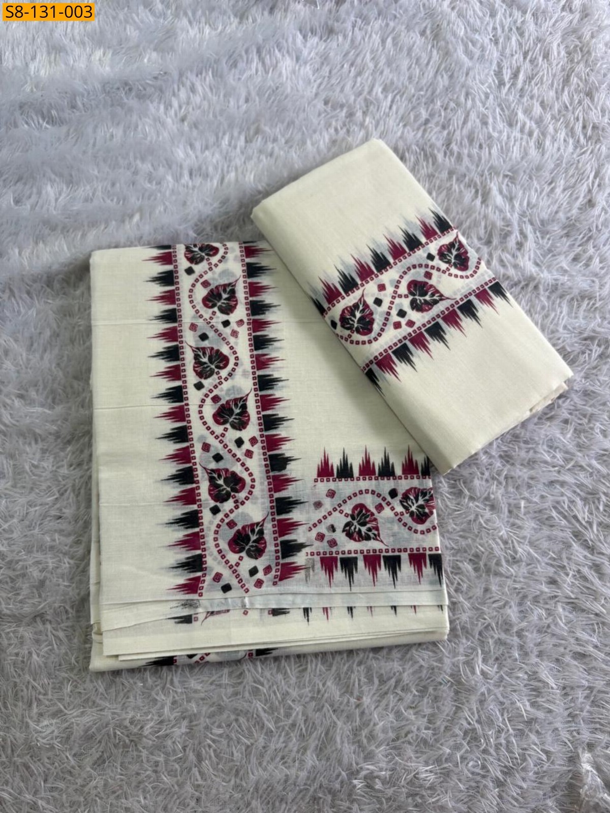Half White Double Colour Set Mundu