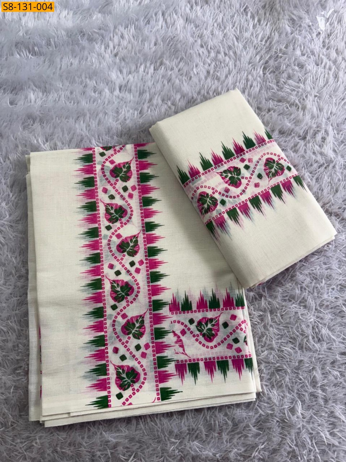 Half White Double Colour Set Mundu