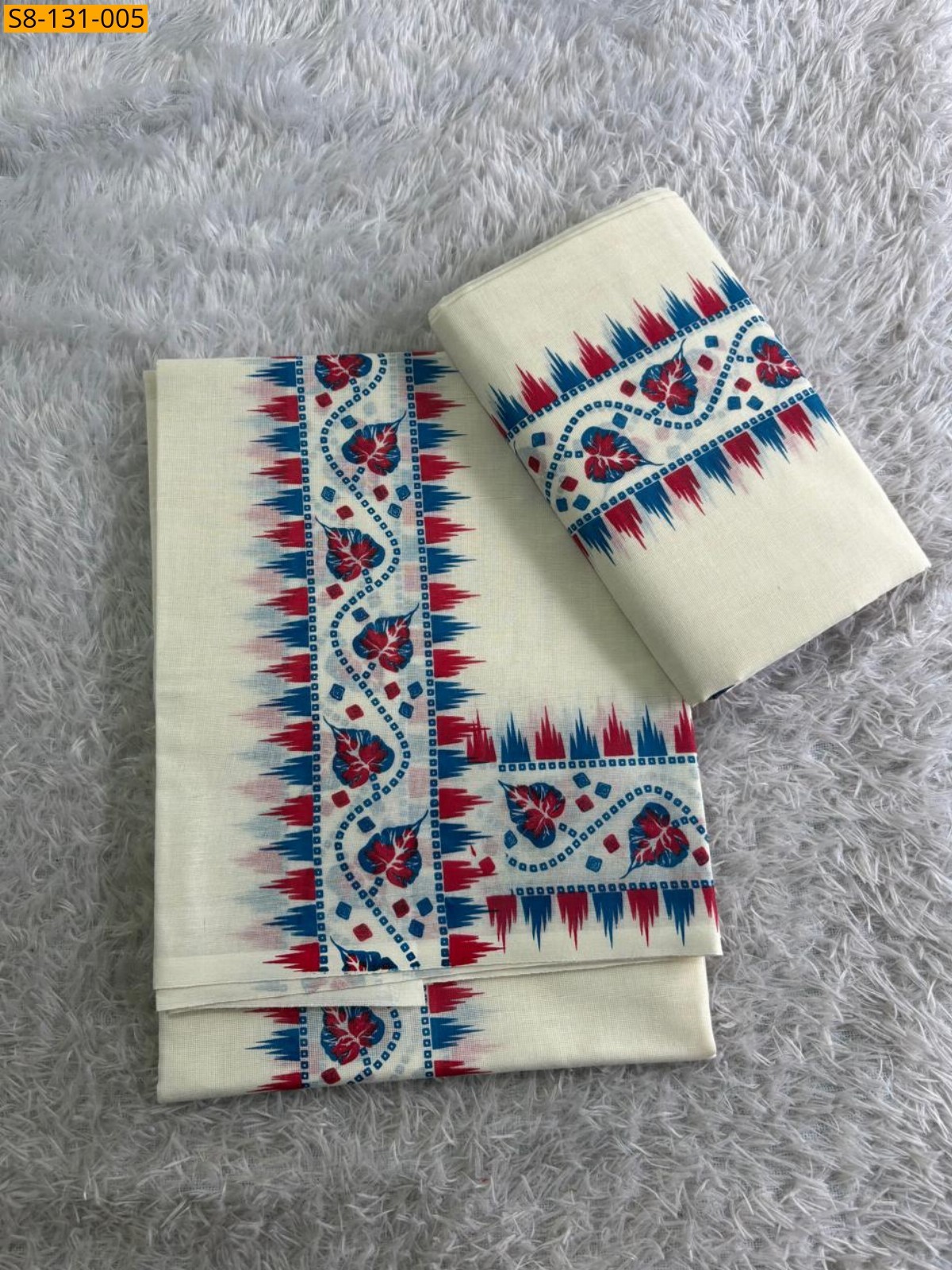 Half White Double Colour Set Mundu