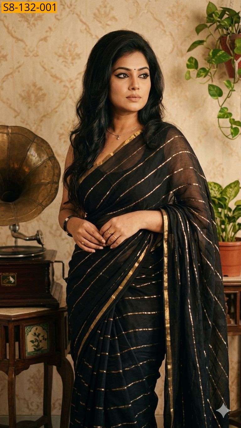 Black Mul Cotton Saree